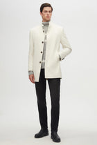Ds Damat Regular Fit Mandarin Collar Wool Coat  - Ecru