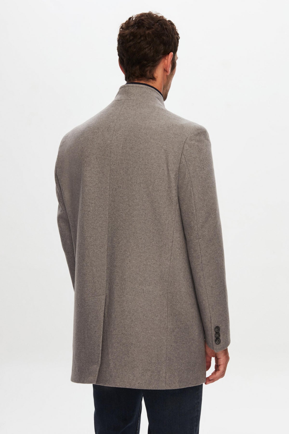 Ds Damat Regular Fit Mandarin Collar Wool Coat - Gray