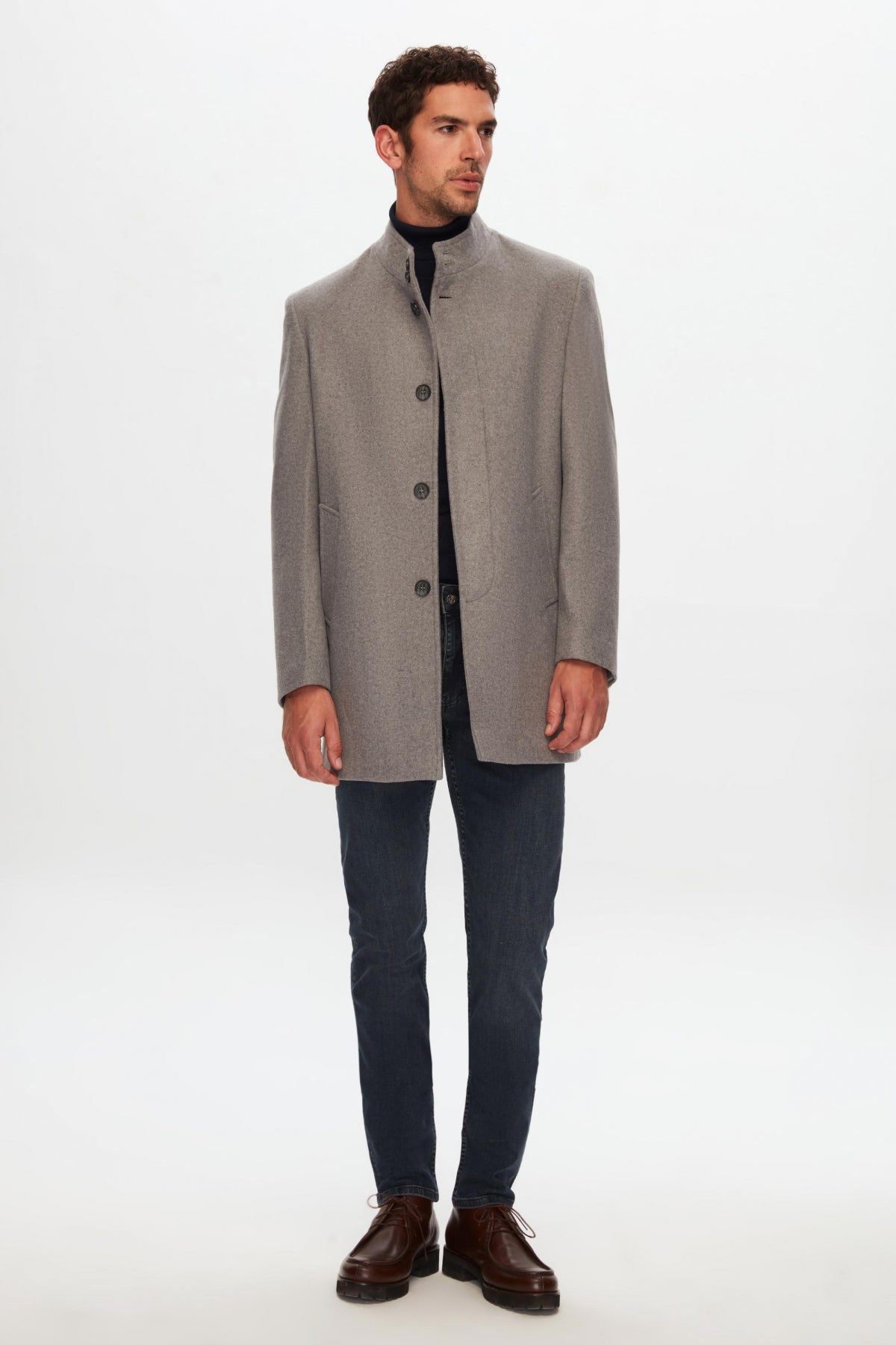 Ds Damat Regular Fit Mandarin Collar Wool Coat - Gray