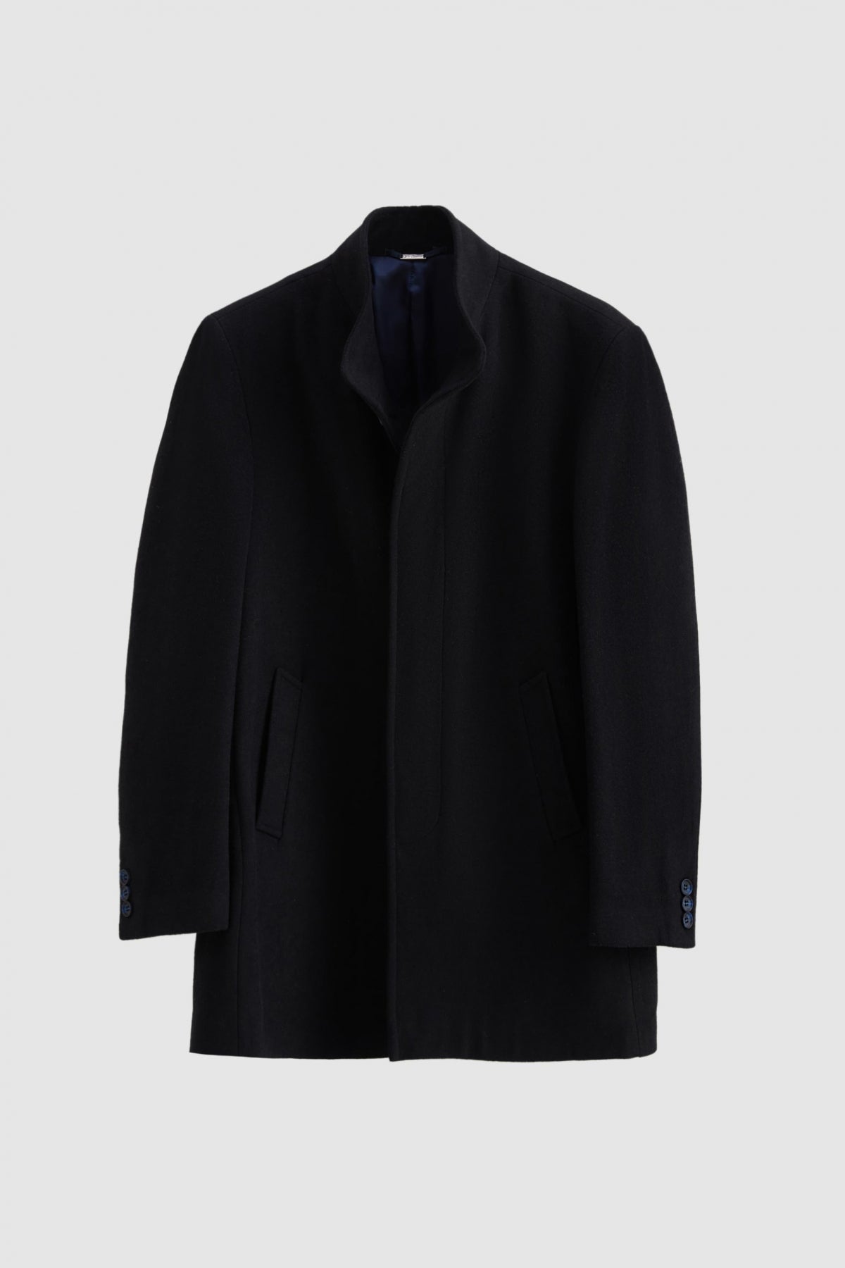Ds Damat Regular Fit Mandarin Collar Wool Coat - Navy Blue