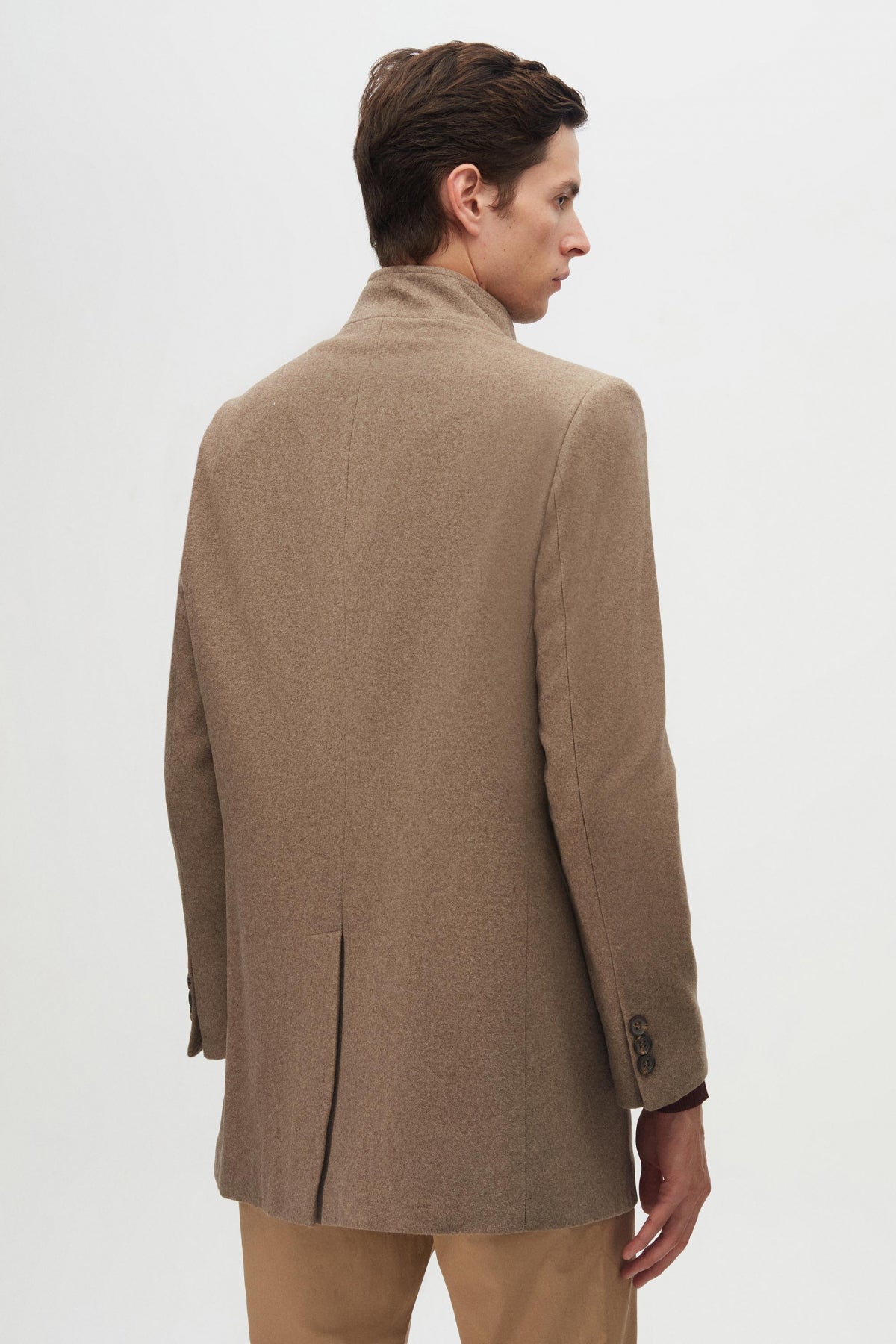 Ds Damat Regular Fit Mandarin Collar Wool Coat - Taupe
