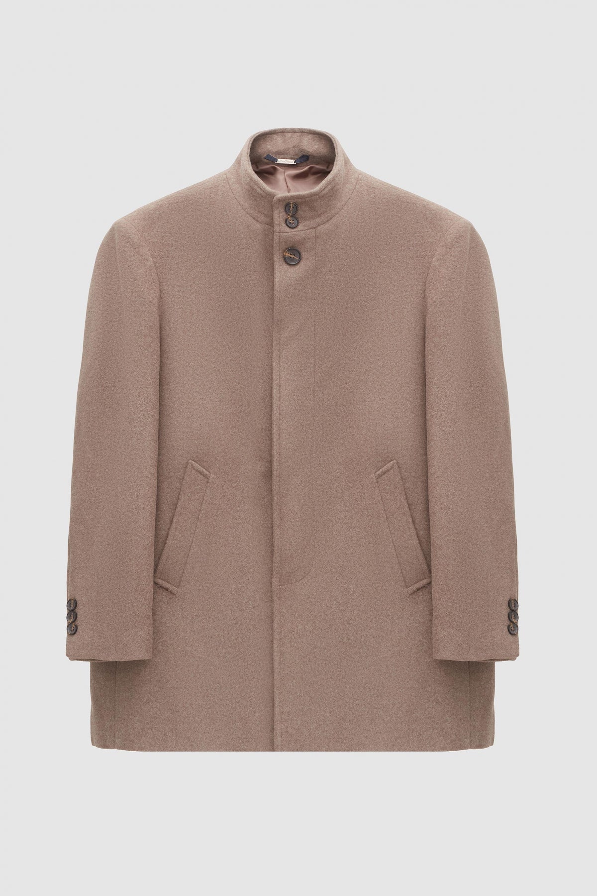 Ds Damat Regular Fit Mandarin Collar Wool Coat - Taupe