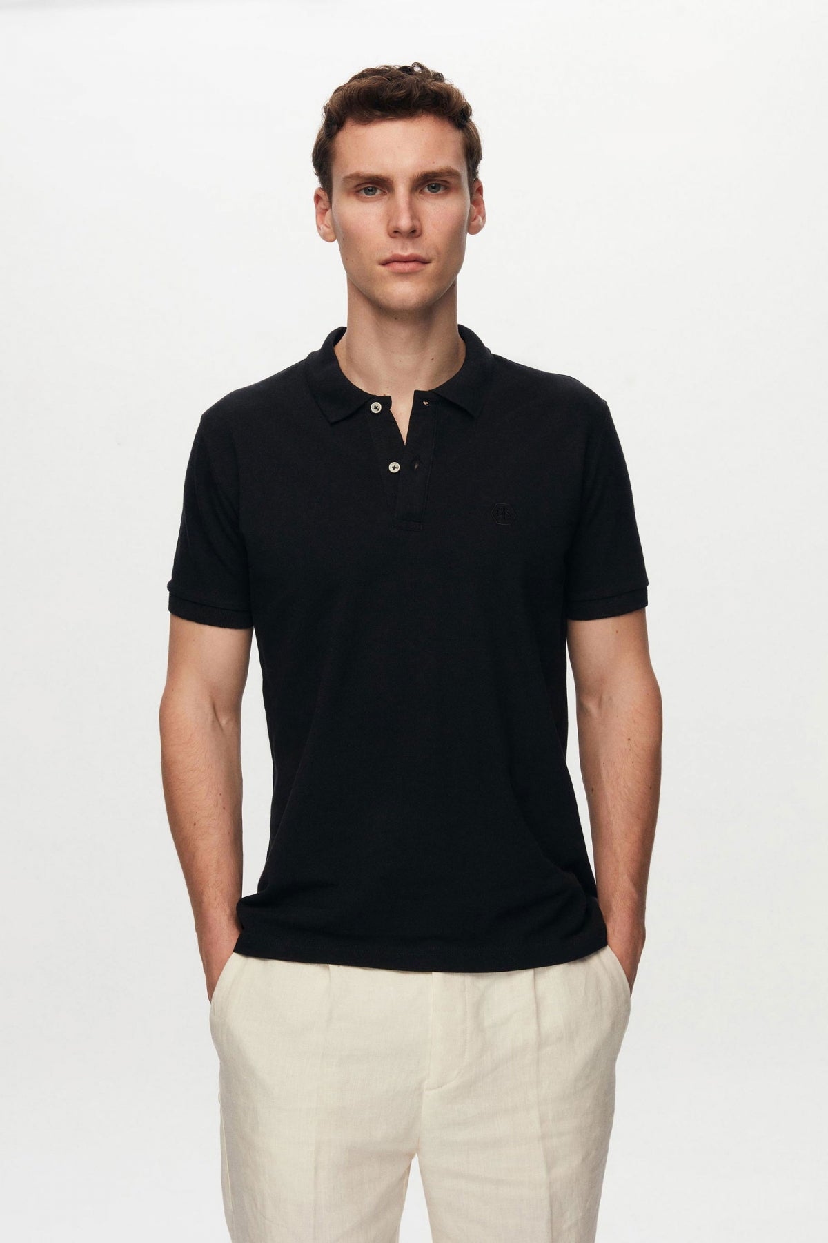 Ds Damat Regular Fit Mixed Color Textured 100% Cotton Polo Collar T-Shirt - Black/Anthracite/Apricot