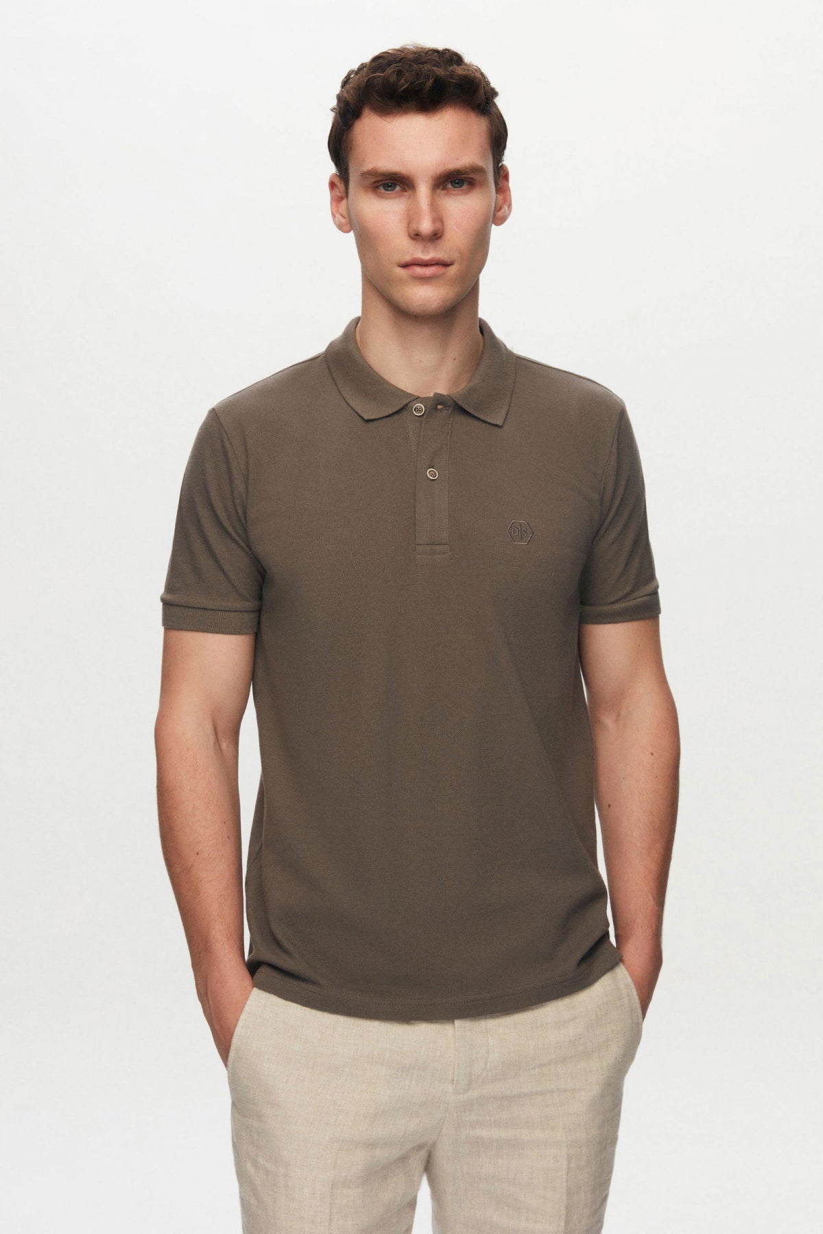 Ds Damat Regular Fit Mixed Color Textured 100% Cotton Polo Collar T-Shirt - Black/Anthracite/Apricot
