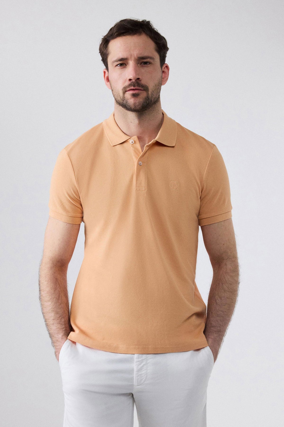 Ds Damat Regular Fit Mixed Color Textured 100% Cotton Polo Collar T-Shirt - Black/Anthracite/Apricot