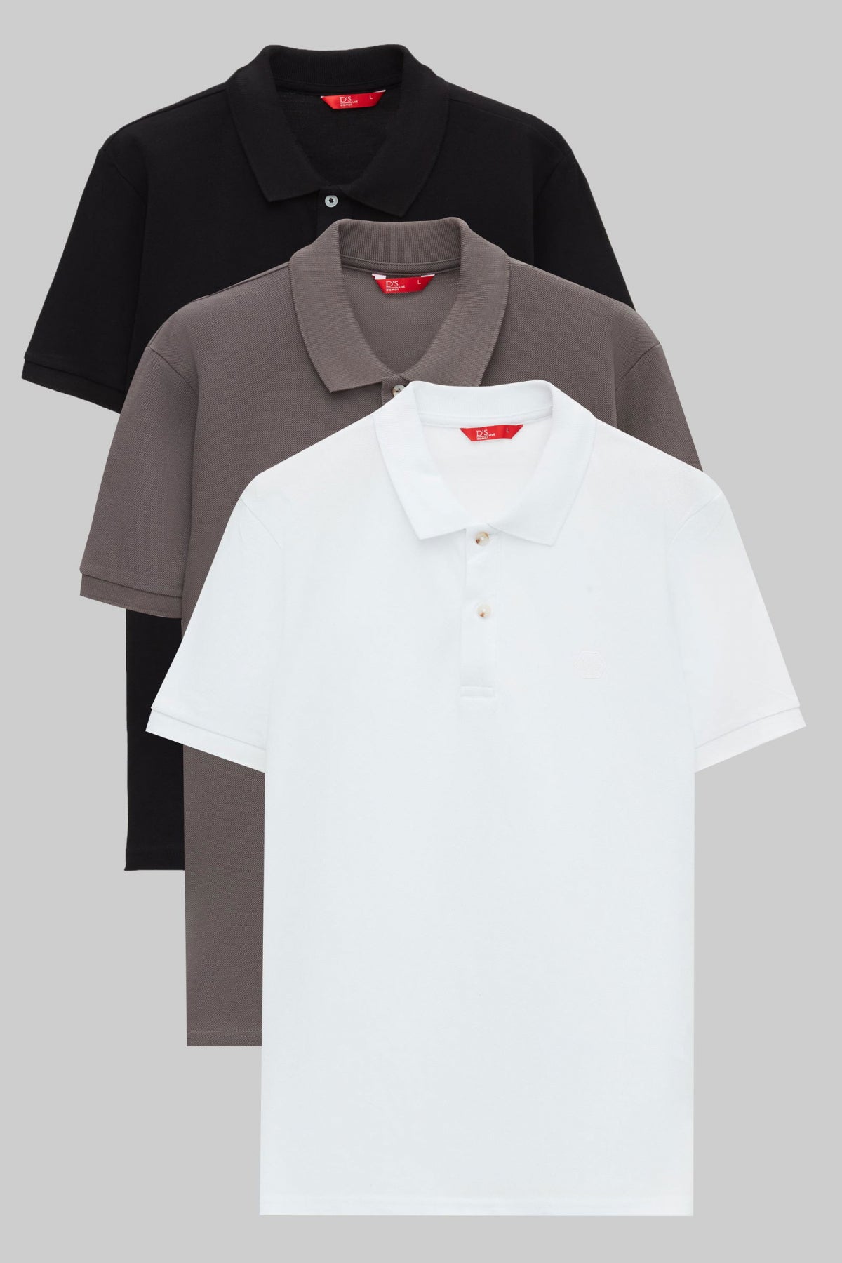 Ds Damat Regular Fit Mixed Color Textured 100% Cotton Polo Collar T-Shirt - Black/Anthracite/White