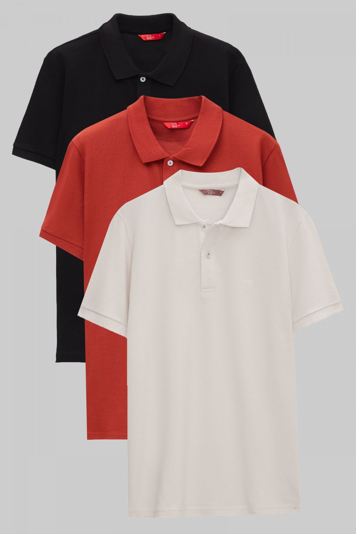 Ds Damat Regular Fit Mixed Color Textured 100% Cotton Polo Collar T-Shirt - Black/Brick/Stone