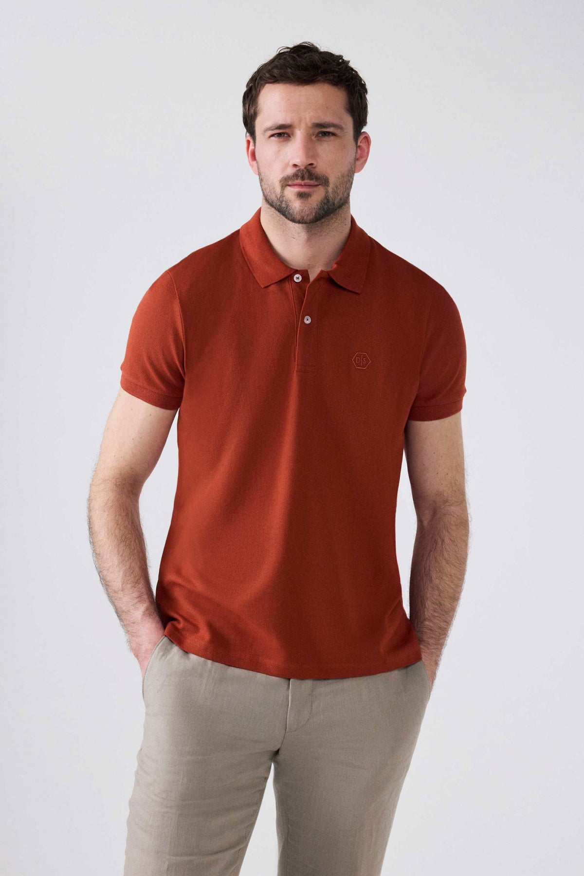 Ds Damat Regular Fit Mixed Color Textured 100% Cotton Polo Collar T-Shirt - Black/Brick/Stone