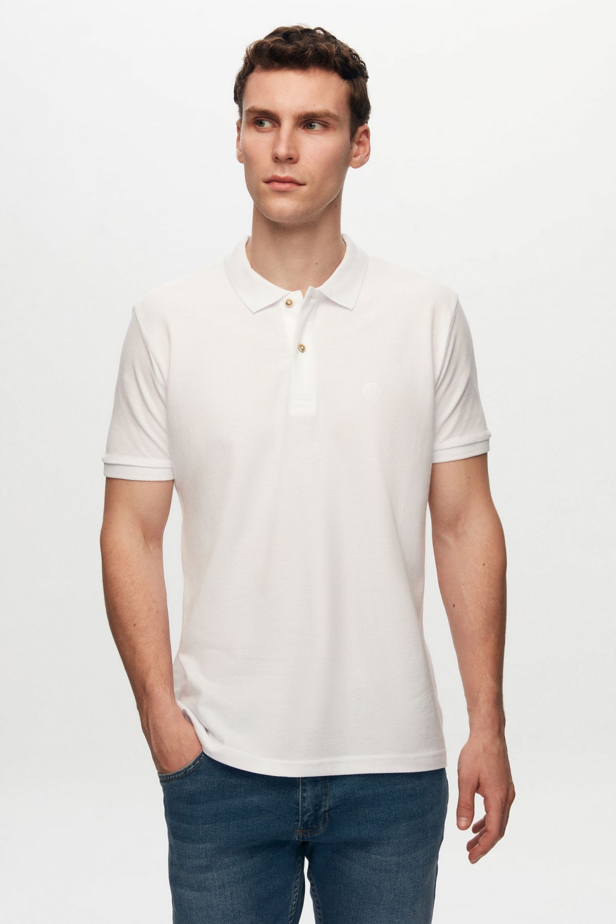 Ds Damat Regular Fit Mixed Color Textured 100% Cotton Polo Collar T-Shirt - Cobalt/Brick/White