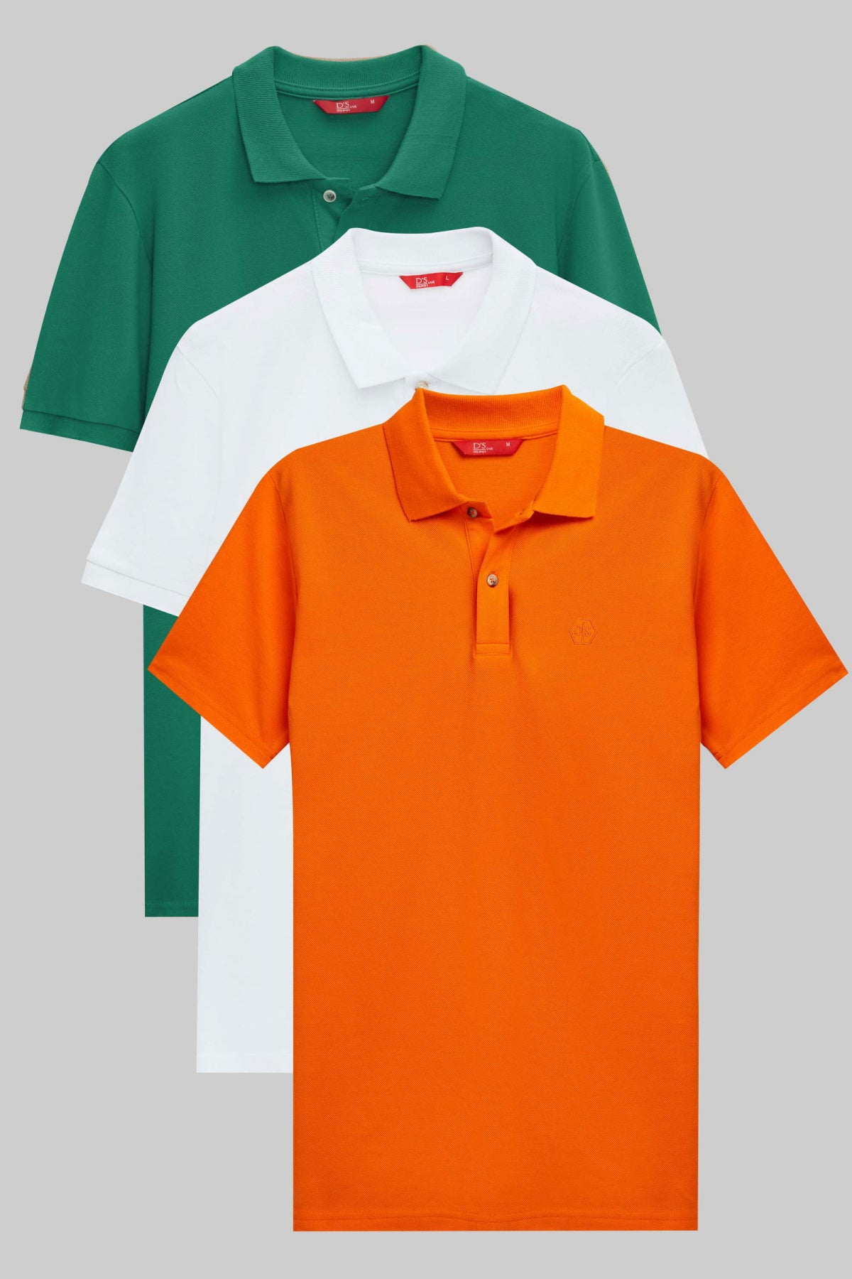Ds Damat Regular Fit Mixed Color Textured 100% Cotton Polo Collar T-Shirt - Green/Orange/White