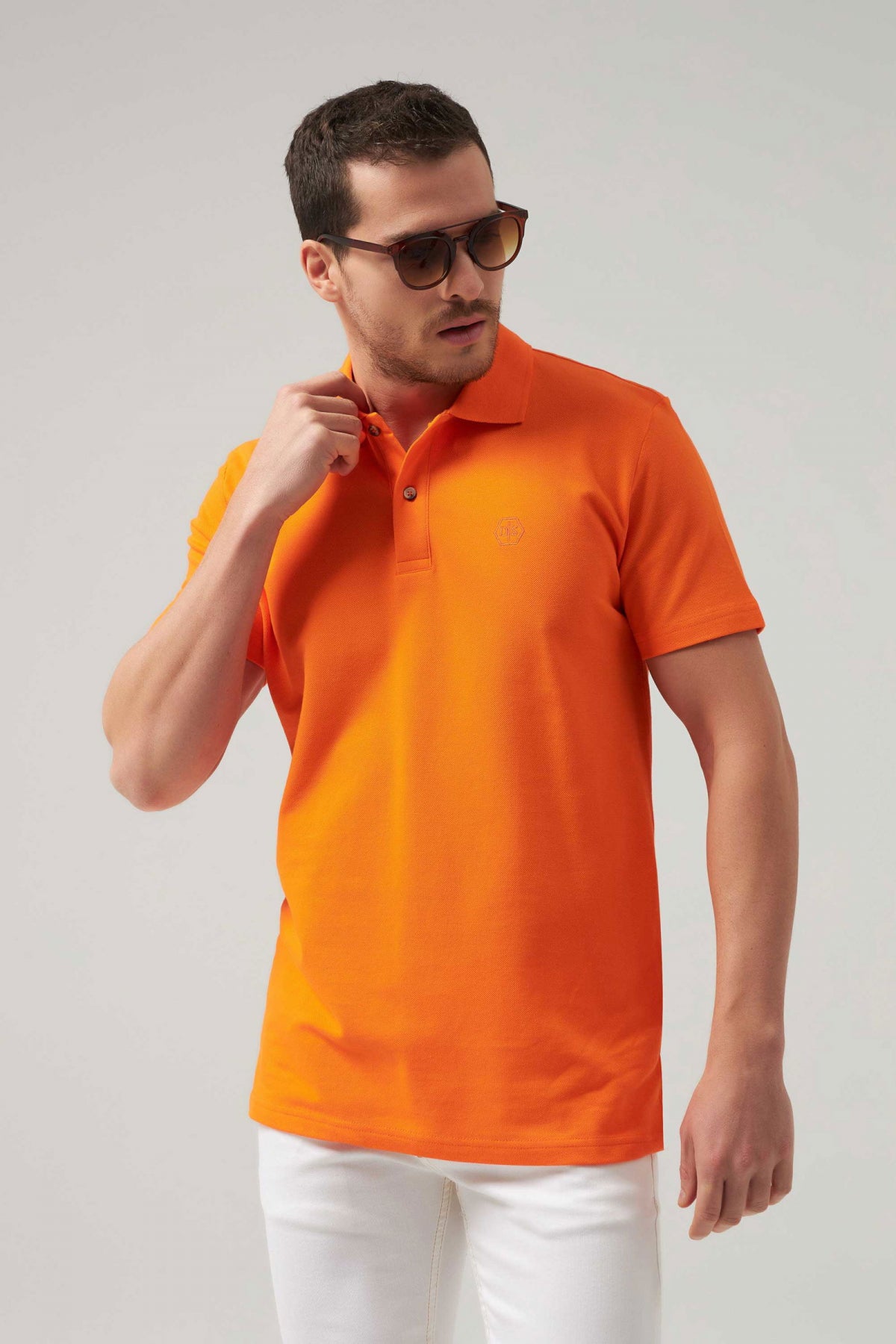 Ds Damat Regular Fit Mixed Color Textured 100% Cotton Polo Collar T-Shirt - Green/Orange/White