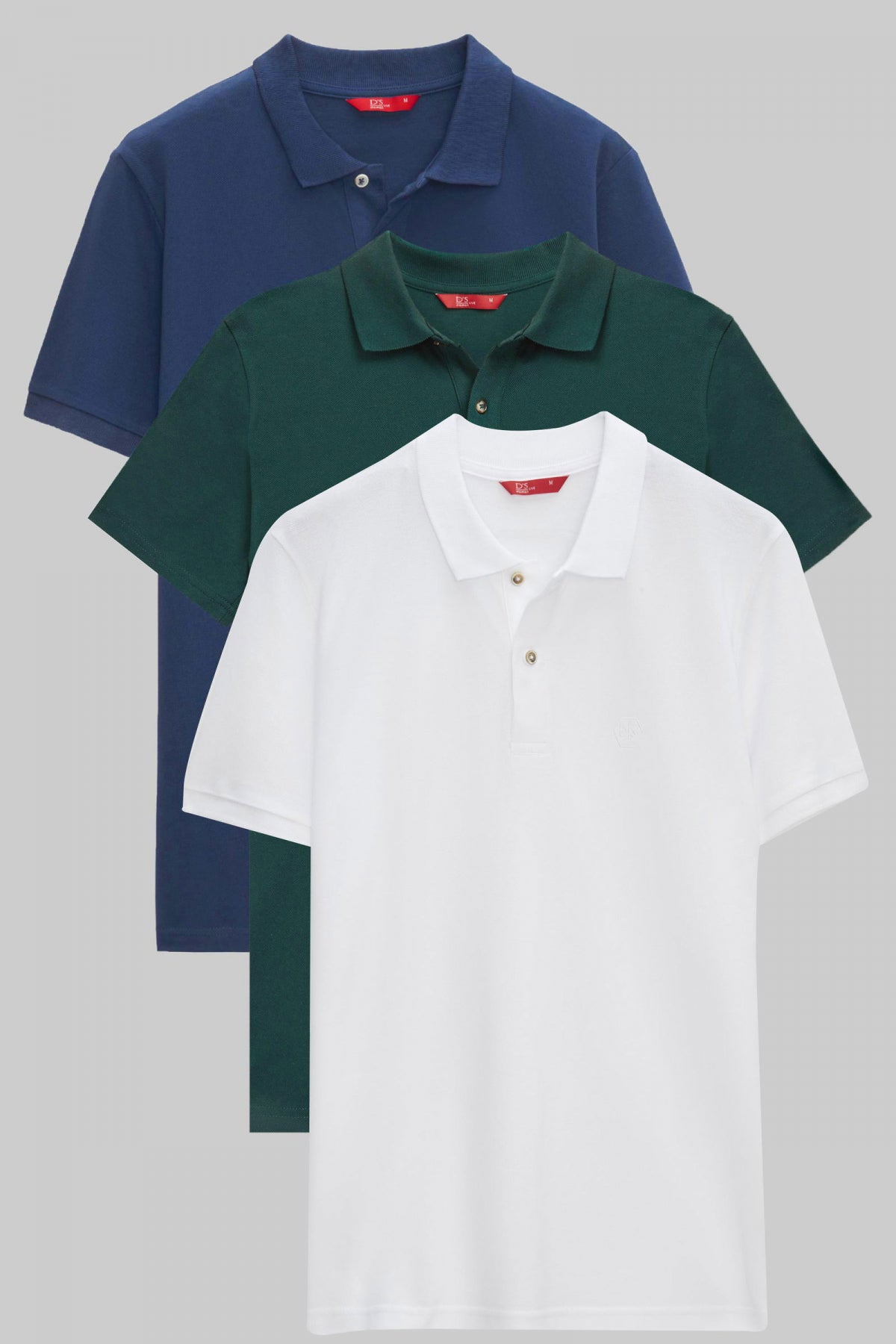 Ds Damat Regular Fit Mixed Color Textured 100% Cotton Polo Collar T-Shirt - Indigo/Khaki/White
