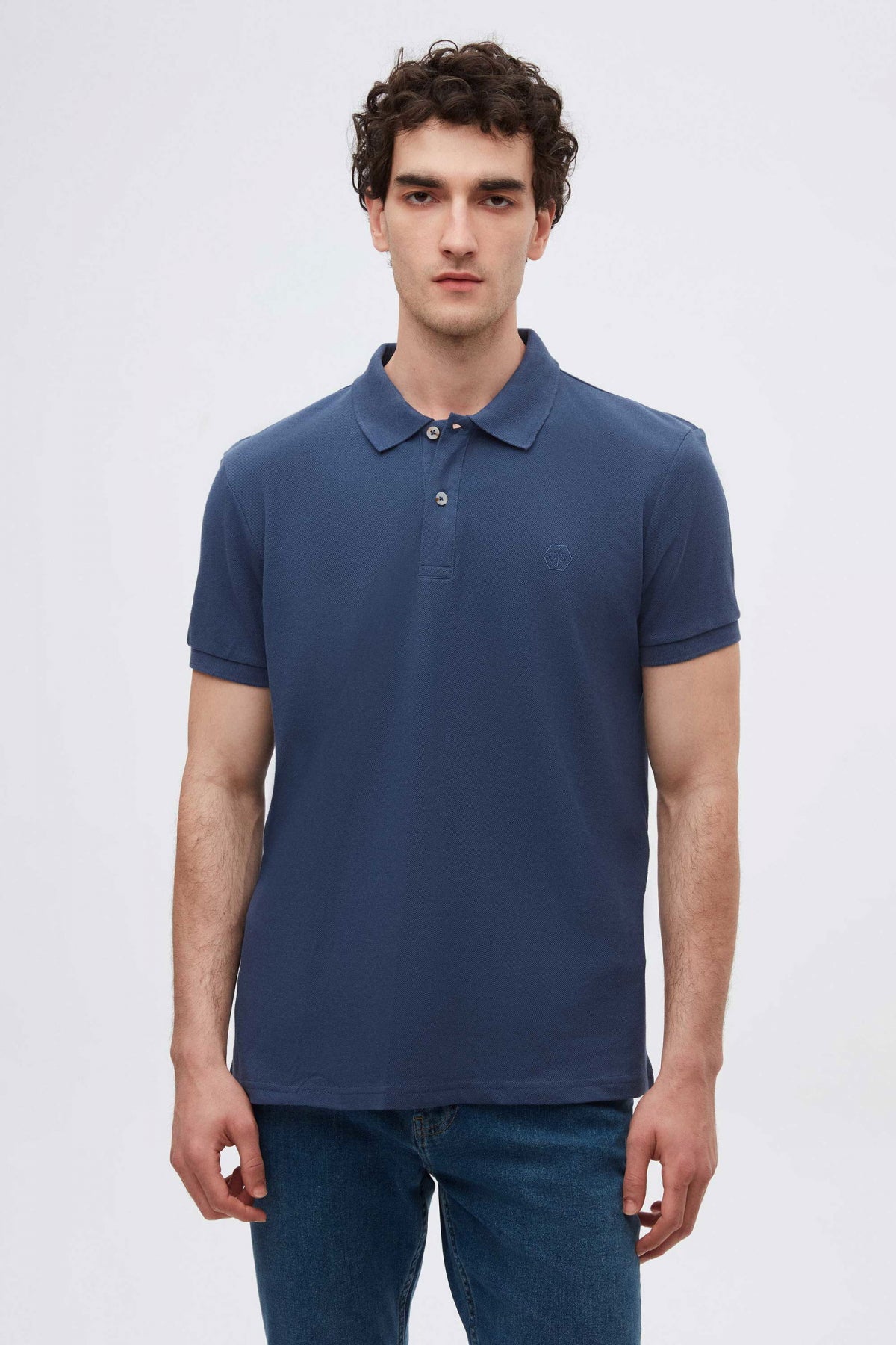 Ds Damat Regular Fit Mixed Color Textured 100% Cotton Polo Collar T-Shirt - Indigo/Khaki/White
