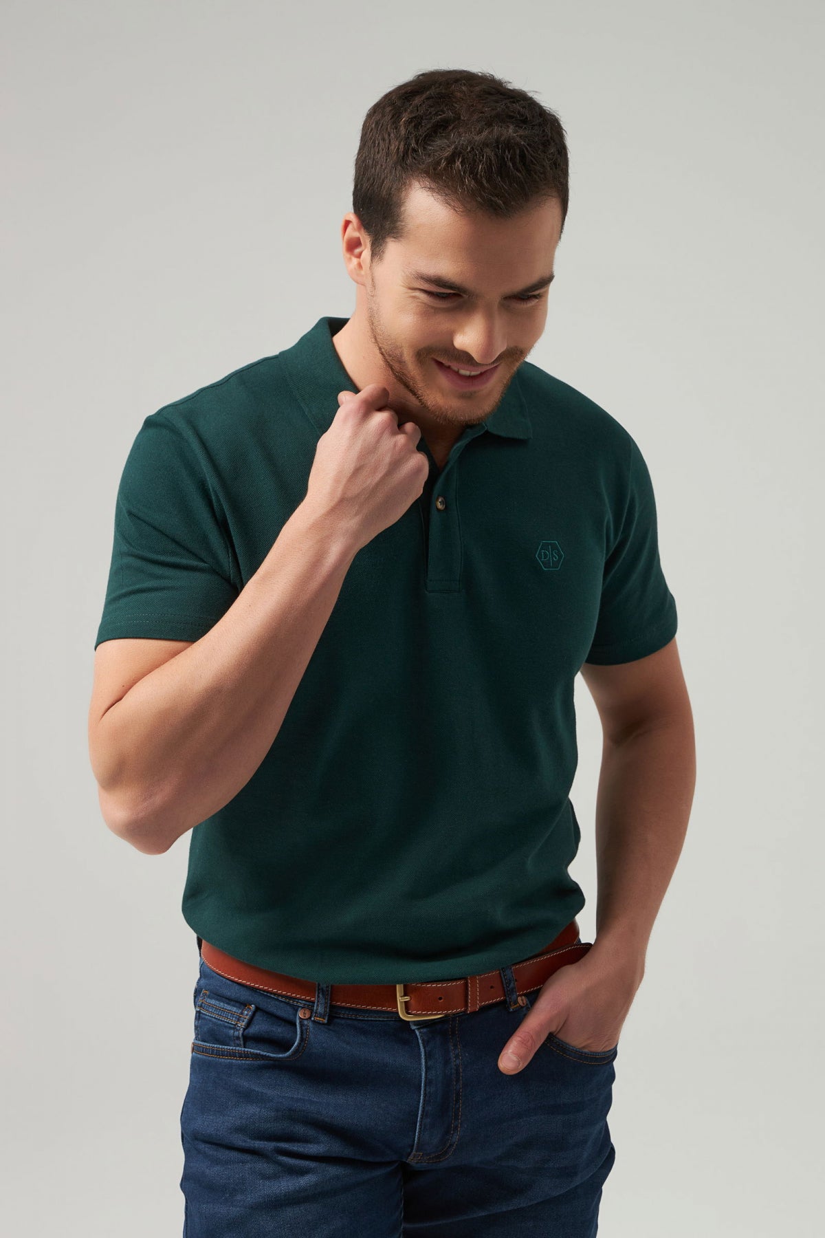 Ds Damat Regular Fit Mixed Color Textured 100% Cotton Polo Collar T-Shirt - Indigo/Khaki/White