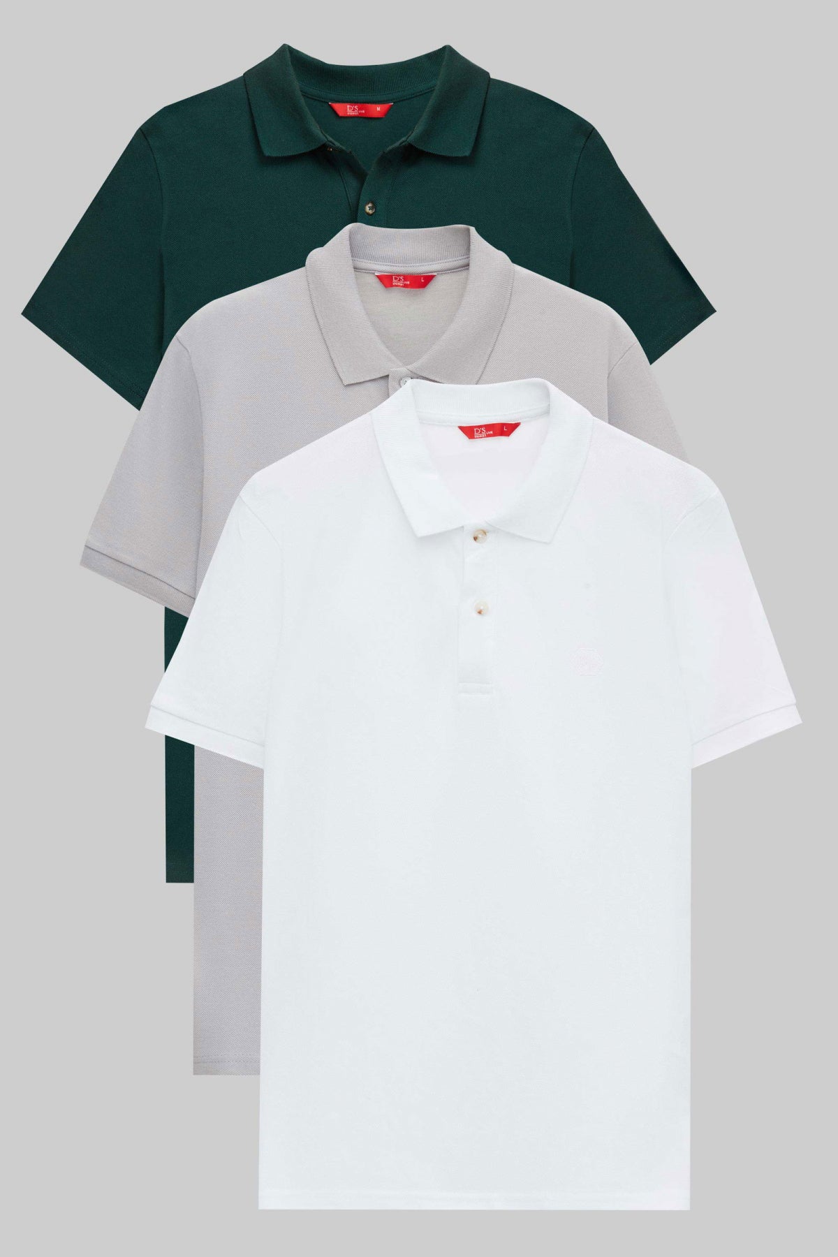 Ds Damat Regular Fit Mixed Color Textured 100% Cotton Polo Collar T-Shirt - Khaki/Gray/White