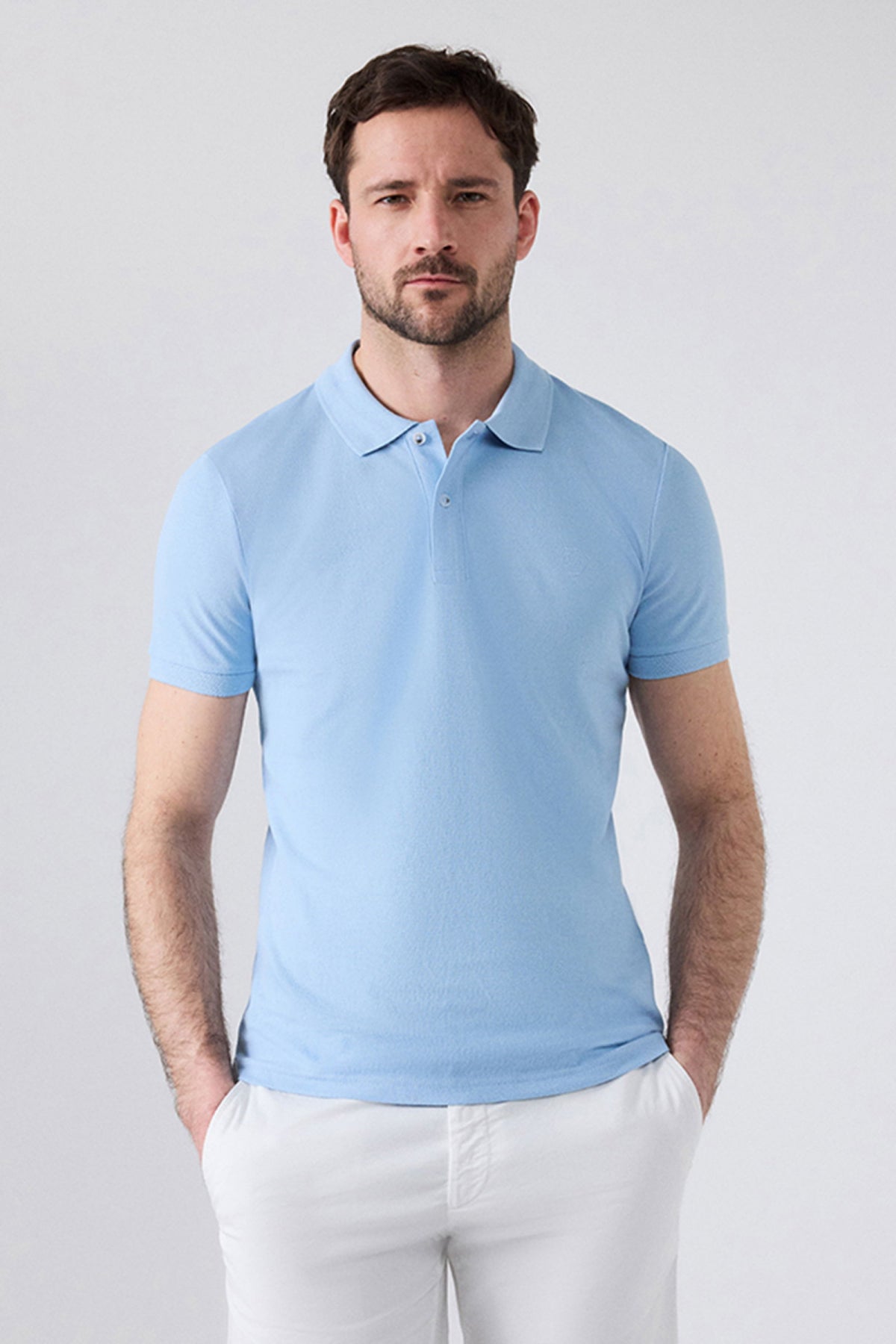 Ds Damat Regular Fit Mixed Color Textured 100% Cotton Polo Collar T-Shirt - Light Blue/Terracotta/Light Green