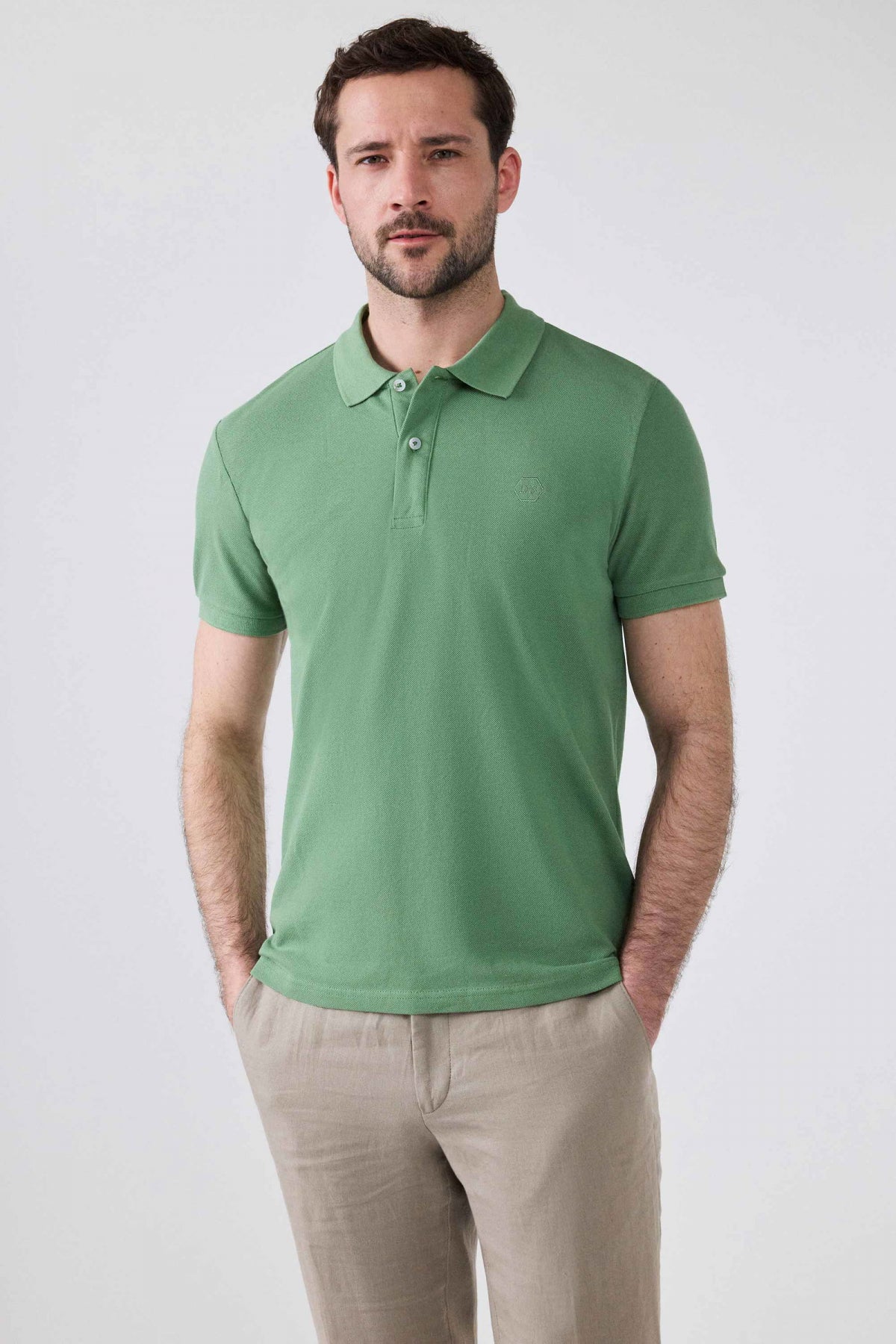 Ds Damat Regular Fit Mixed Color Textured 100% Cotton Polo Collar T-Shirt - Light Green/Light Yellow/White