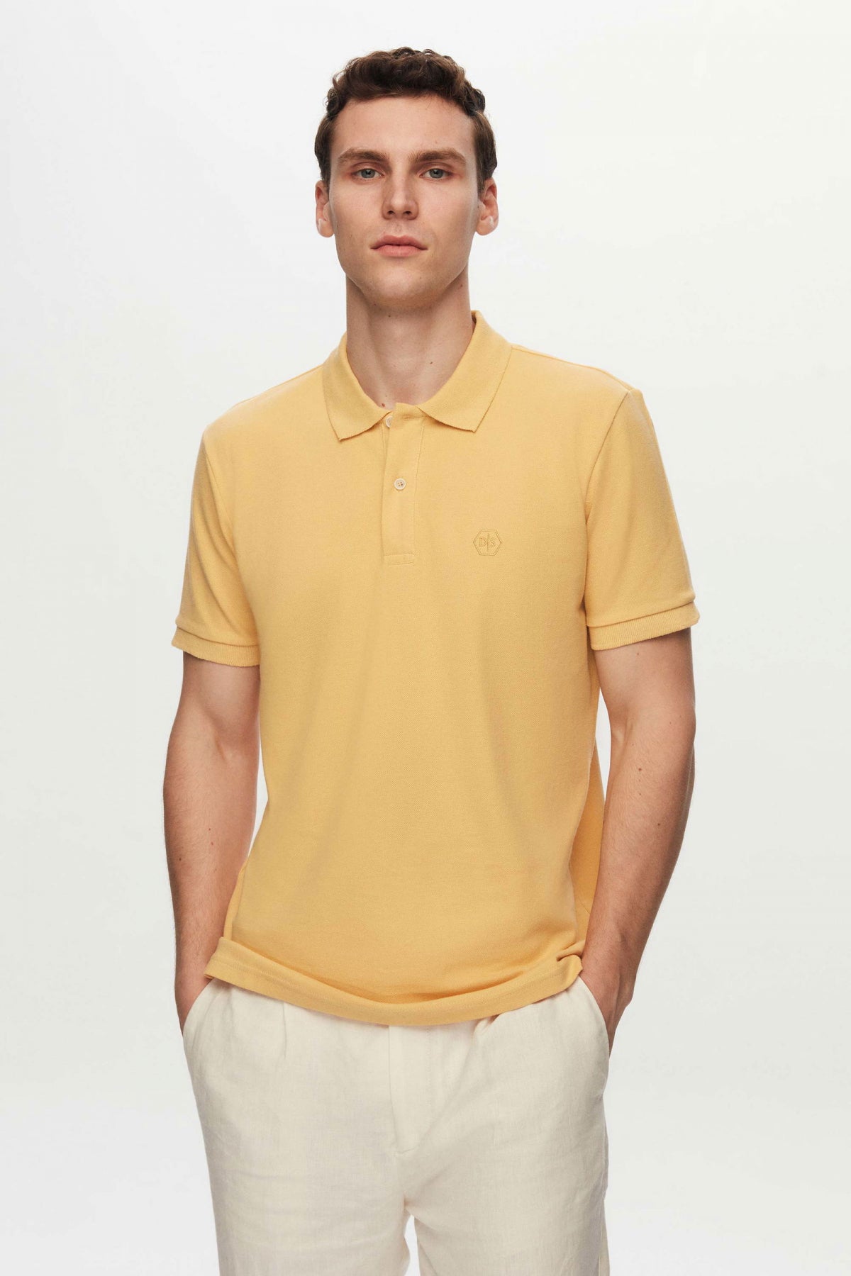 Ds Damat Regular Fit Mixed Color Textured 100% Cotton Polo Collar T-Shirt - Light Green/Light Yellow/White