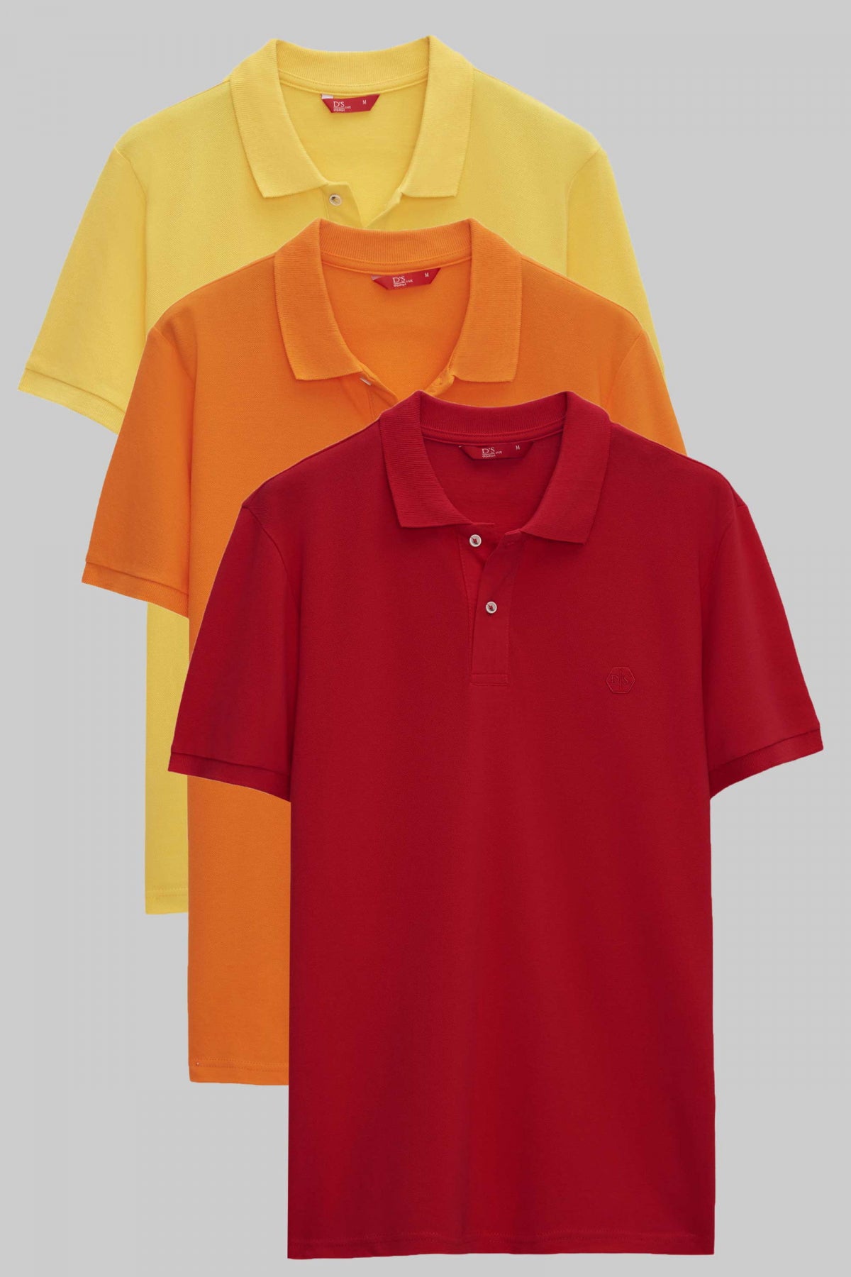 Ds Damat Regular Fit Mixed Color Textured 100% Cotton Polo Collar T-Shirt - Light Yellow/Orange/Red