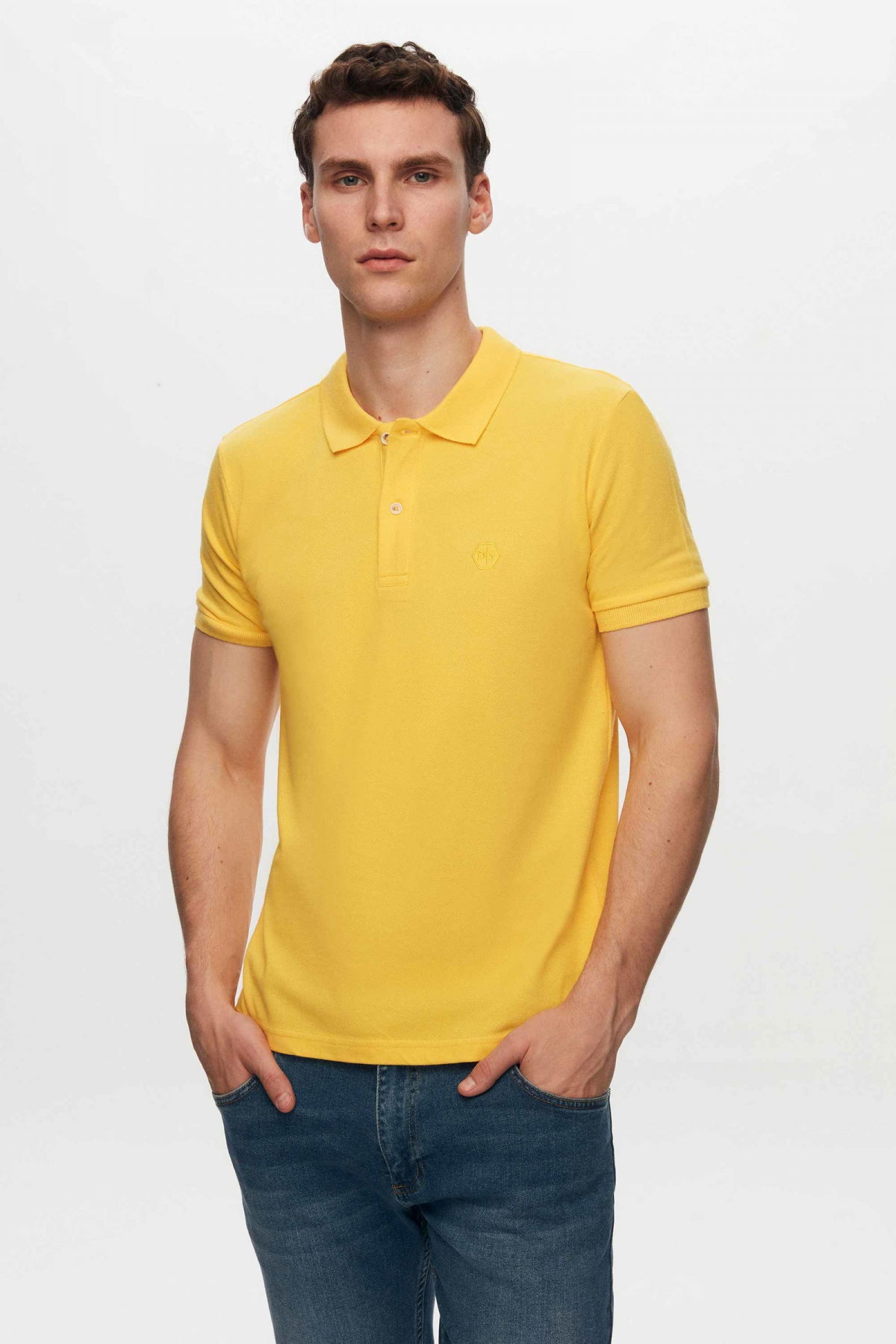 Ds Damat Regular Fit Mixed Color Textured 100% Cotton Polo Collar T-Shirt - Light Yellow/Orange/Red