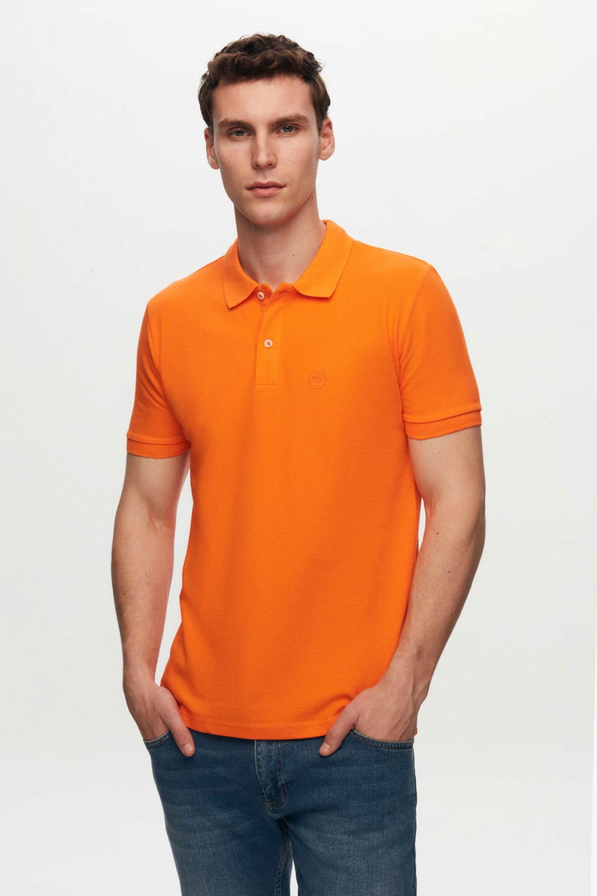 Ds Damat Regular Fit Mixed Color Textured 100% Cotton Polo Collar T-Shirt - Light Yellow/Orange/Red