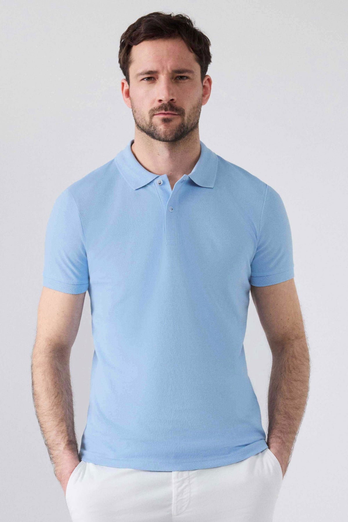 Ds Damat Regular Fit Mixed Color Textured 100% Cotton Polo Collar T-Shirt - Navy Blue/Light Blue/White