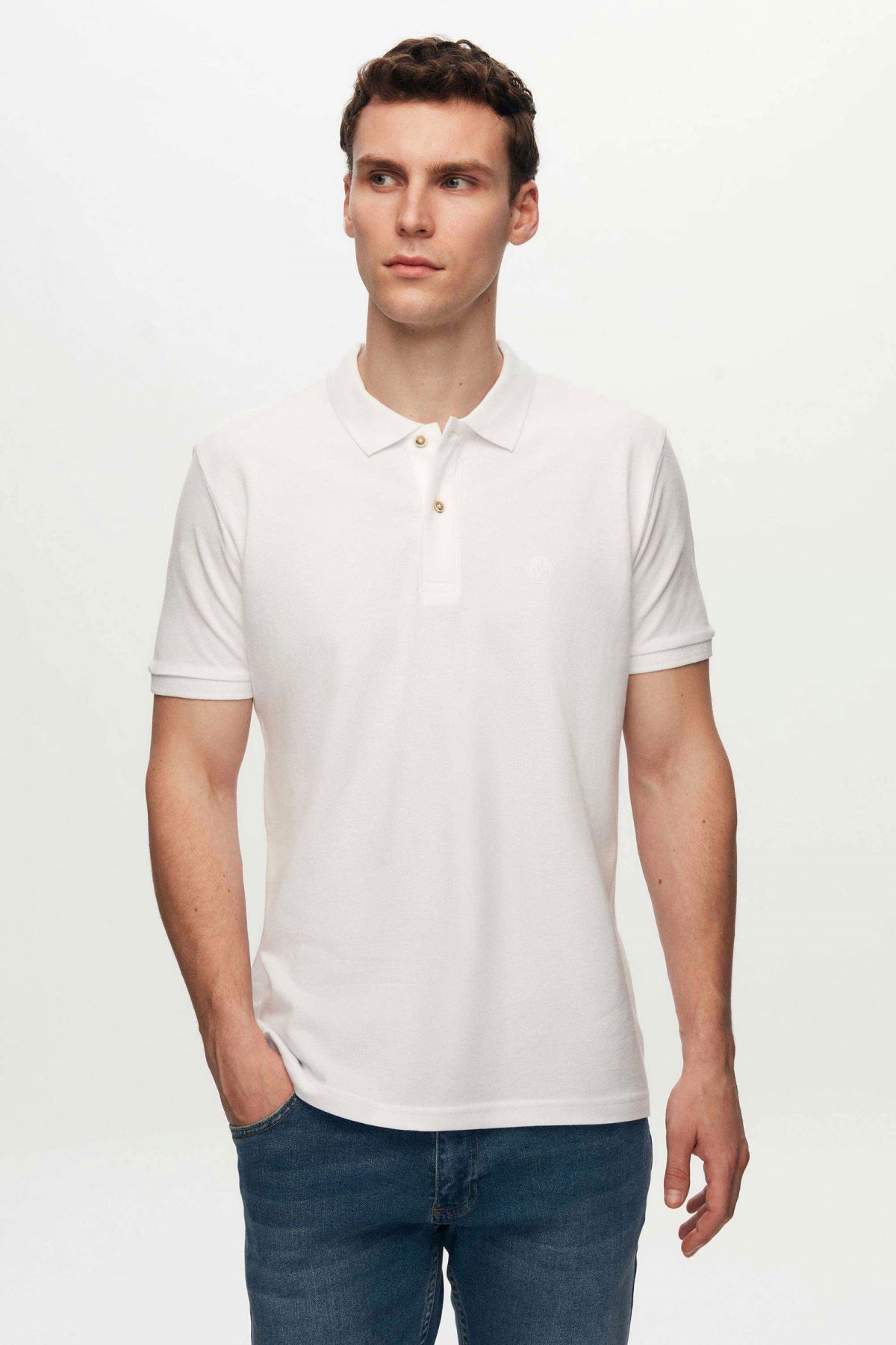 Ds Damat Regular Fit Mixed Color Textured 100% Cotton Polo Collar T-Shirt - Navy Blue/Light Blue/White