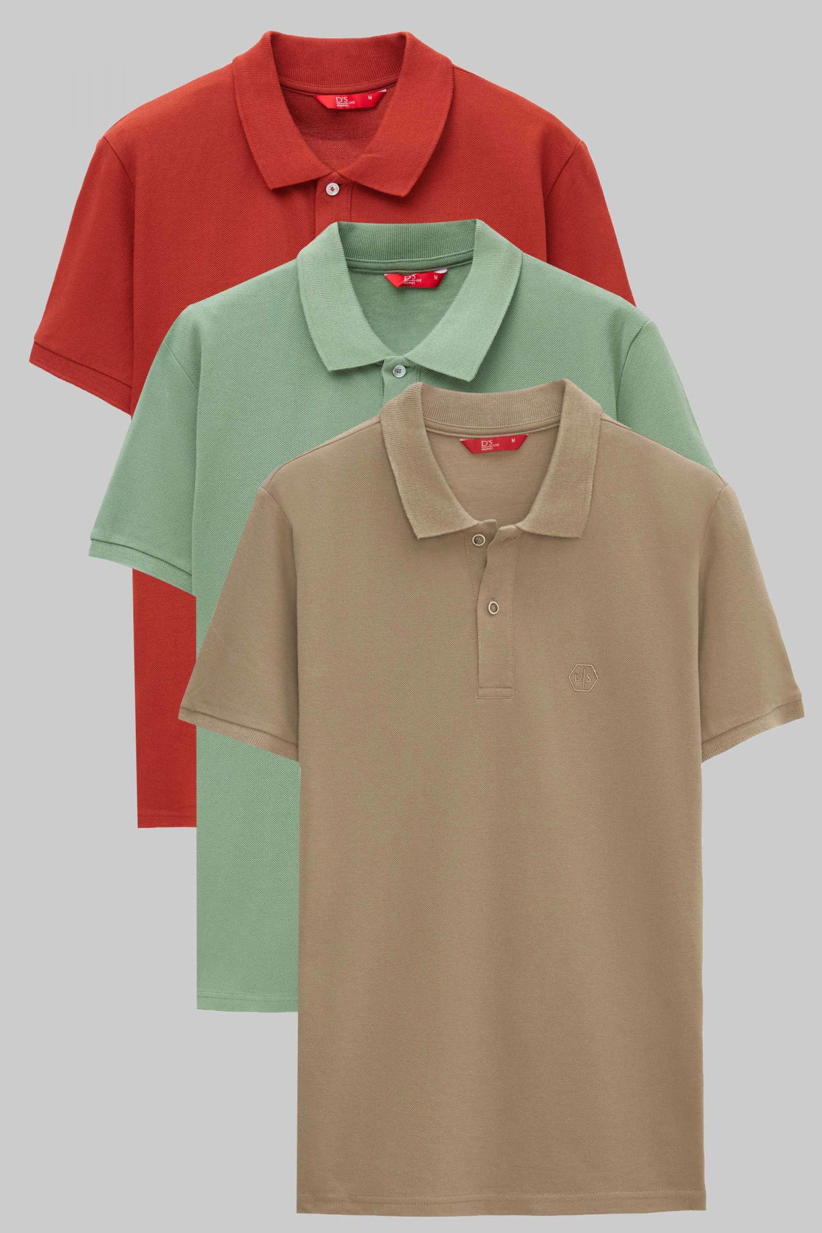 Ds Damat Regular Fit Mixed Color Textured 100% Cotton Polo Collar T-Shirt - Red White