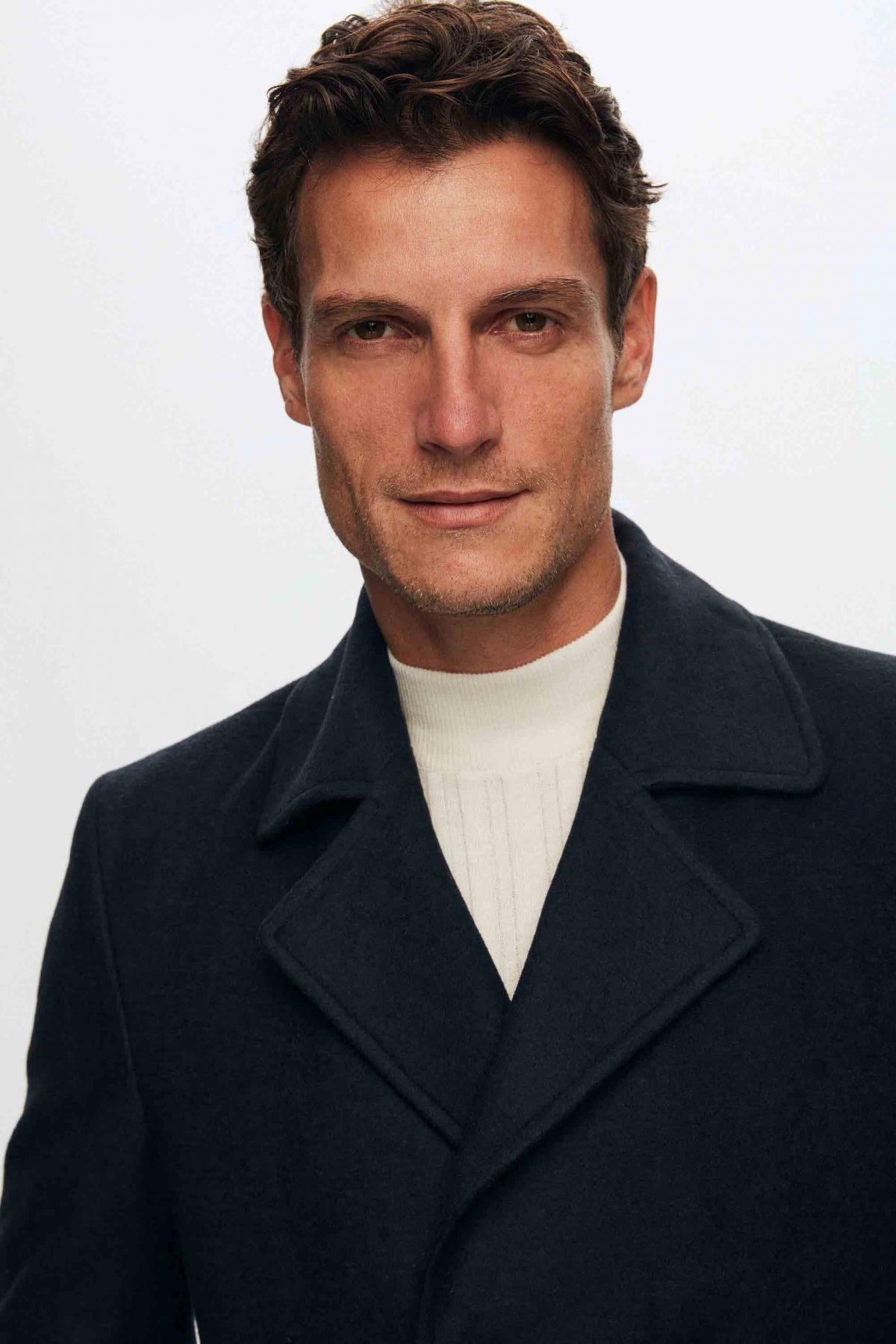 Ds Damat Regular Fit Mono Collar Double-Breasted Wool Coat - Navy Blue