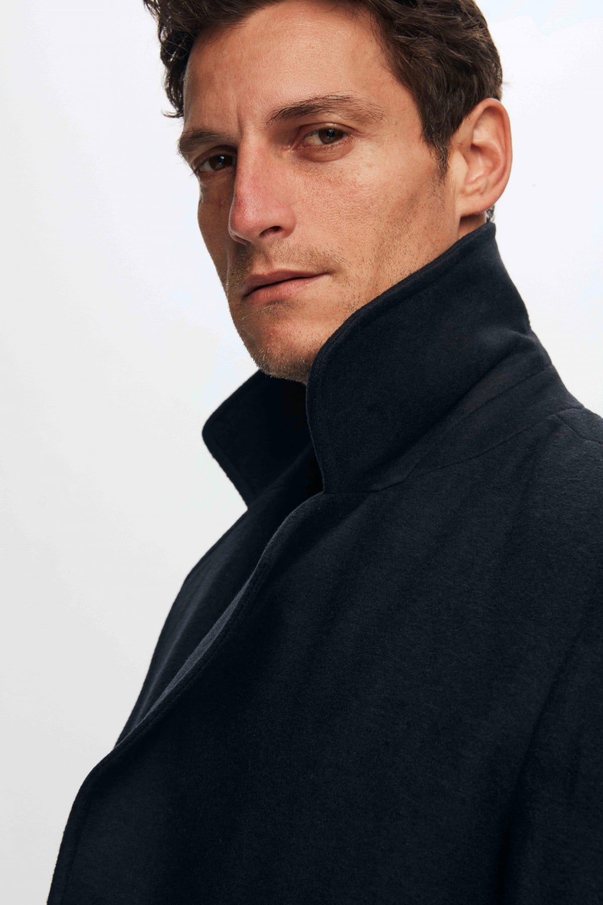 Ds Damat Regular Fit Mono Collar Double-Breasted Wool Coat - Navy Blue