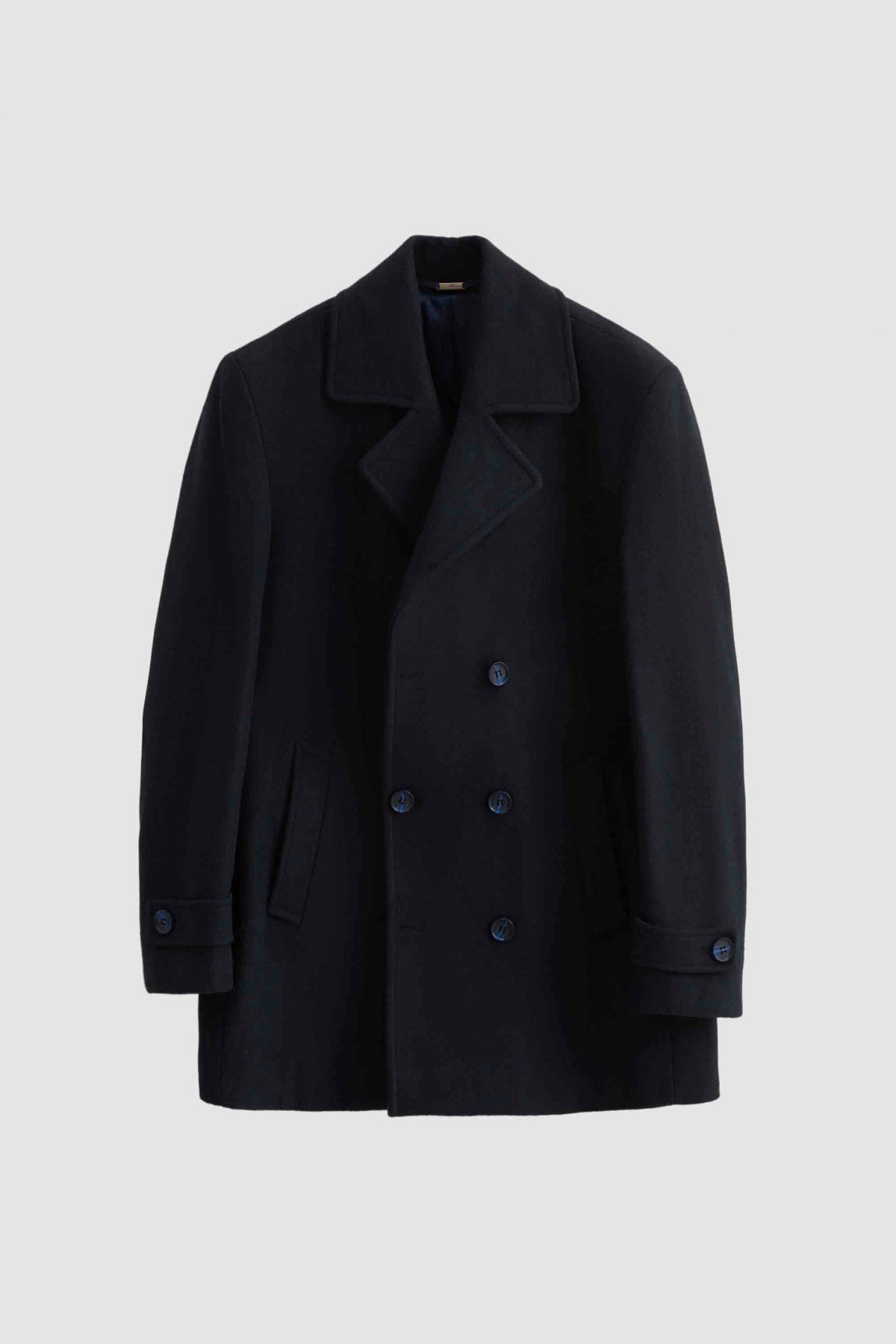 Ds Damat Regular Fit Mono Collar Double-Breasted Wool Coat - Navy Blue