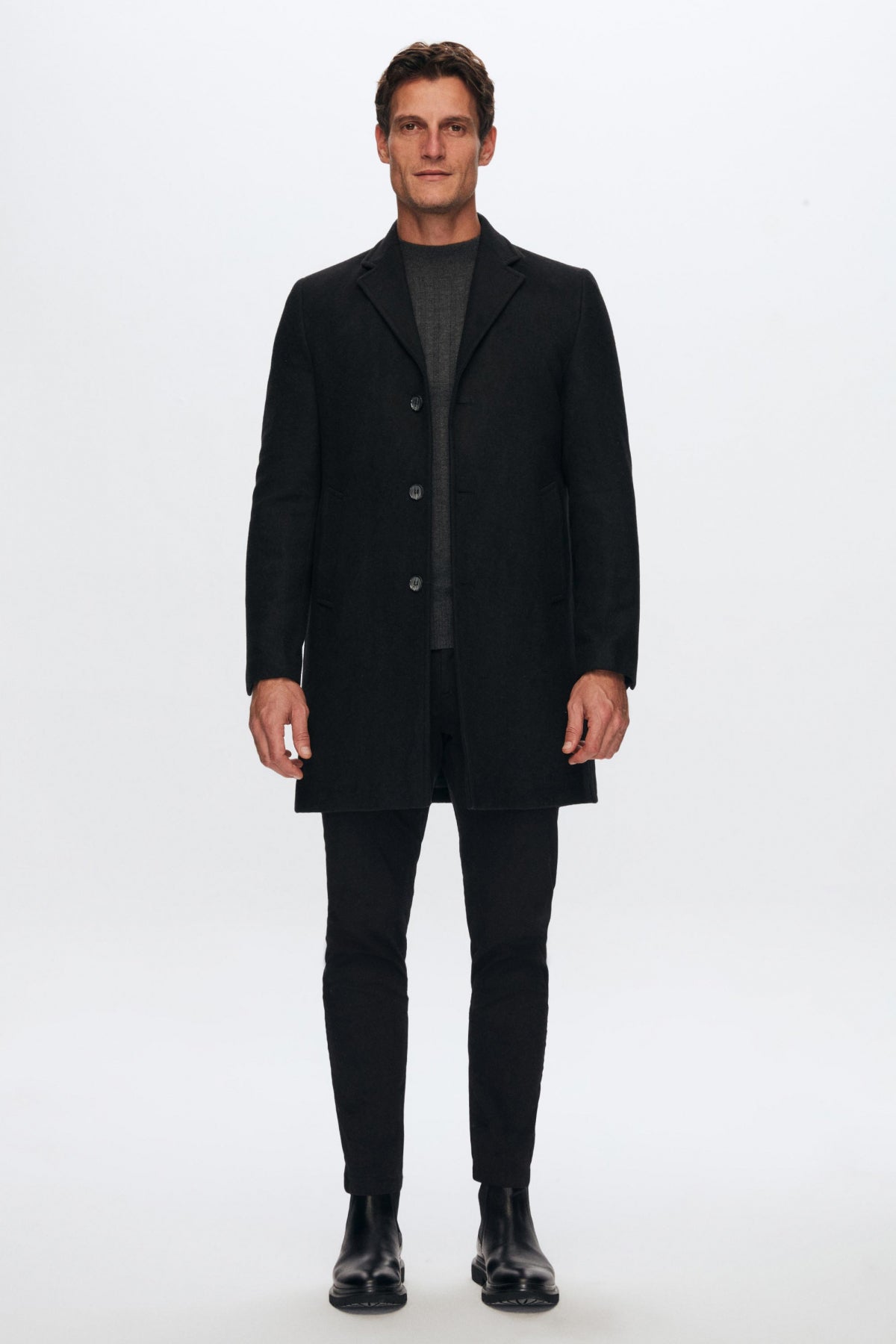 Ds Damat Regular Fit Mono Collar Wool Coat - Black