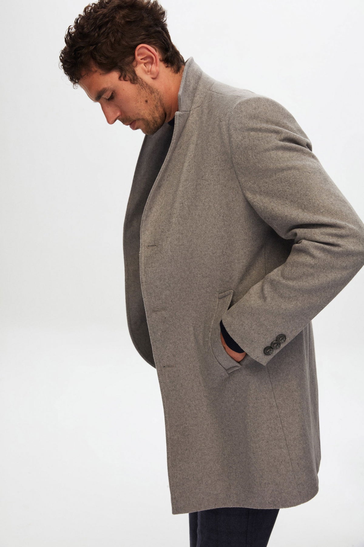 Ds Damat Regular Fit Mono Collar Wool Coat - Gray