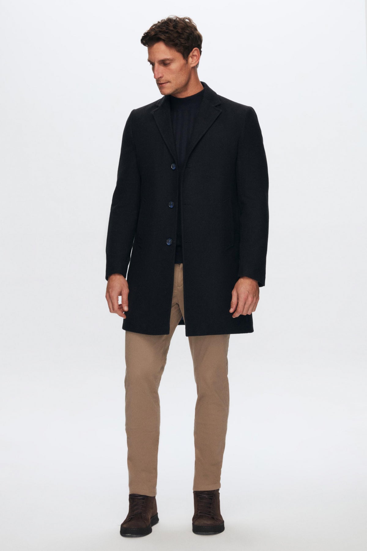 Ds Damat Regular Fit Mono Collar Wool Coat - Navy Blue