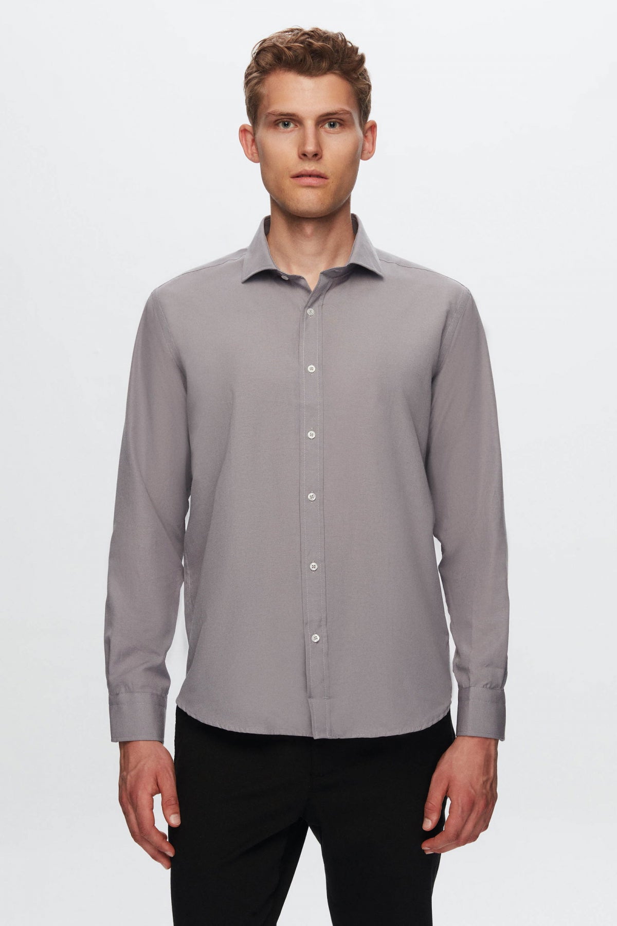Ds Damat Regular Fit Plain Shirt - Gray