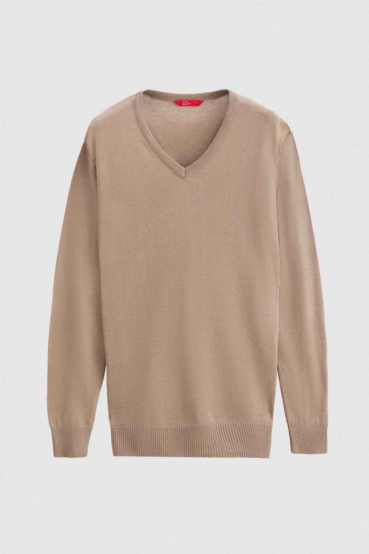 Ds Damat Regular Fit Plain V-Neck Knit Sweater - Beige