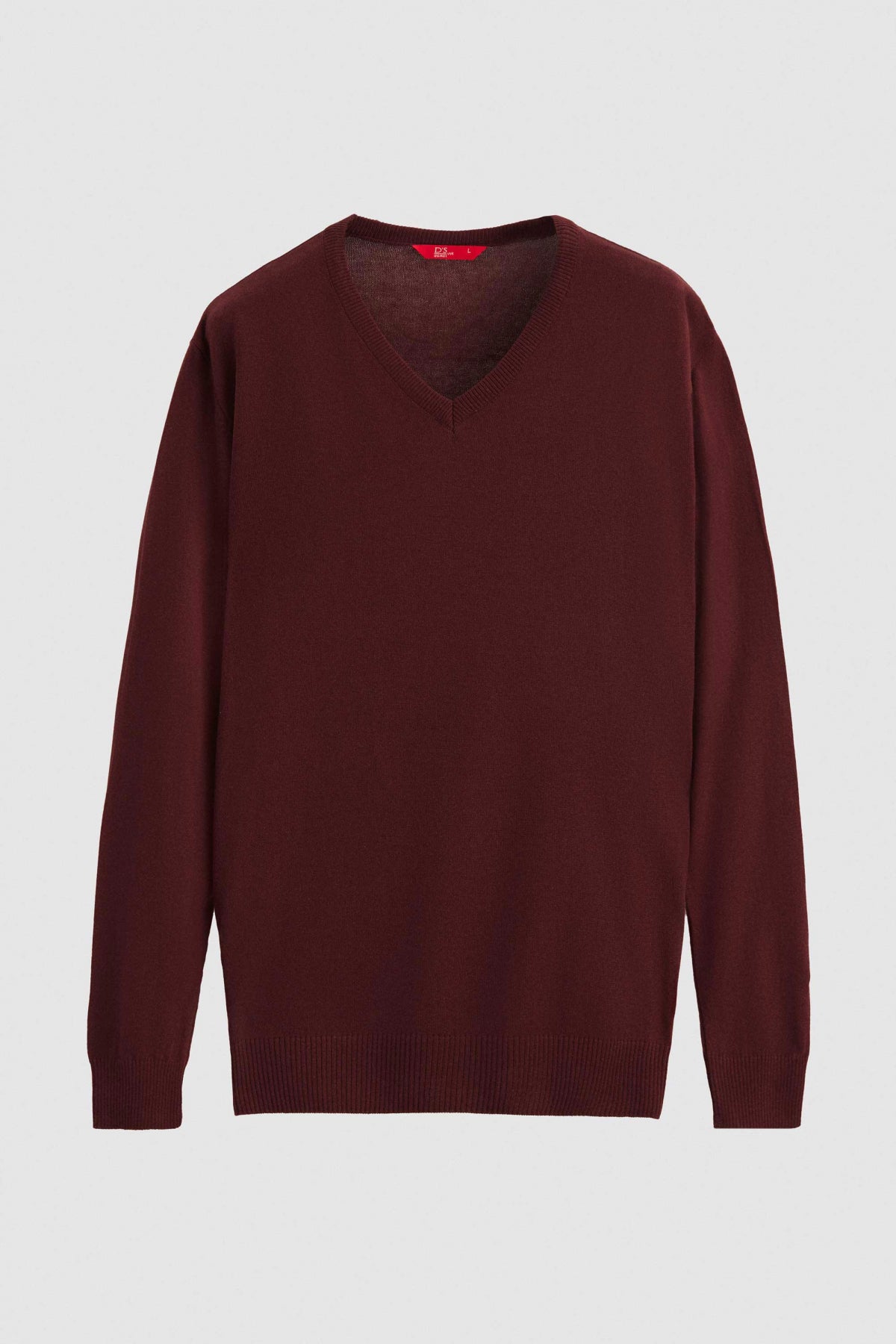 Ds Damat Regular Fit Plain V-Neck Knit Sweater - Burgundy