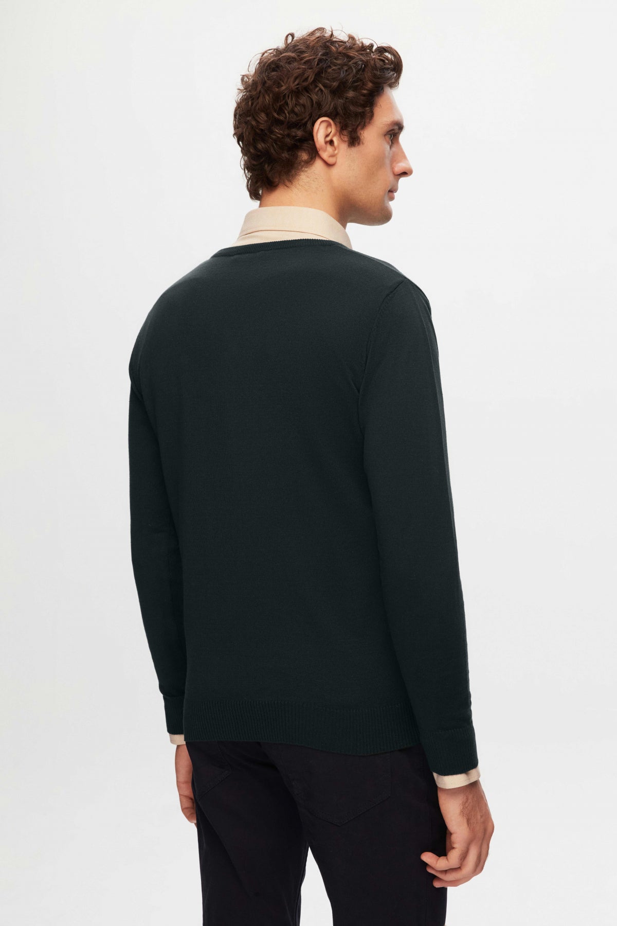 Ds Damat Regular Fit Plain V-Neck Knit Sweater - Khaki
