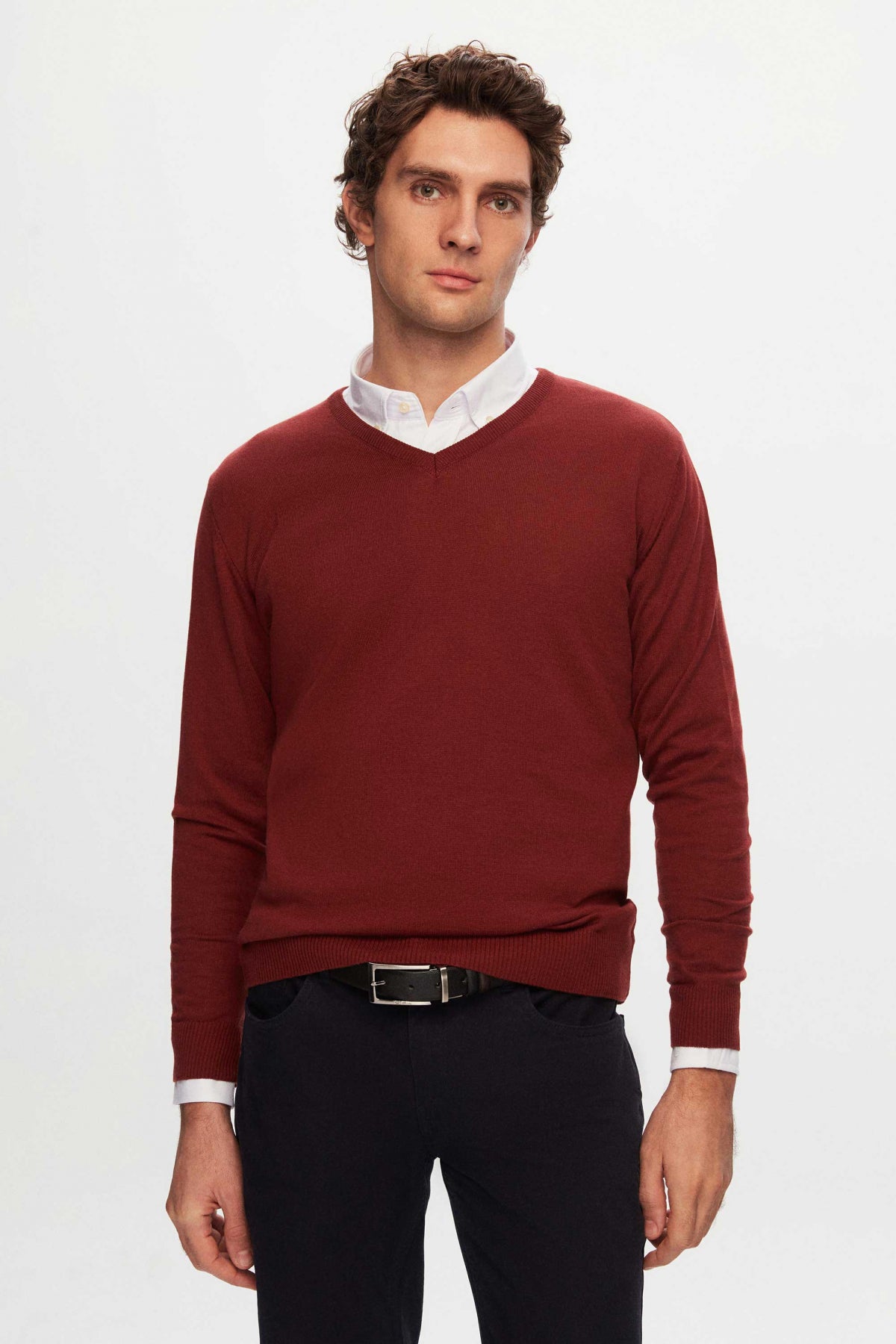 Ds Damat Regular Fit Plain V-Neck Knit Sweater - Off White