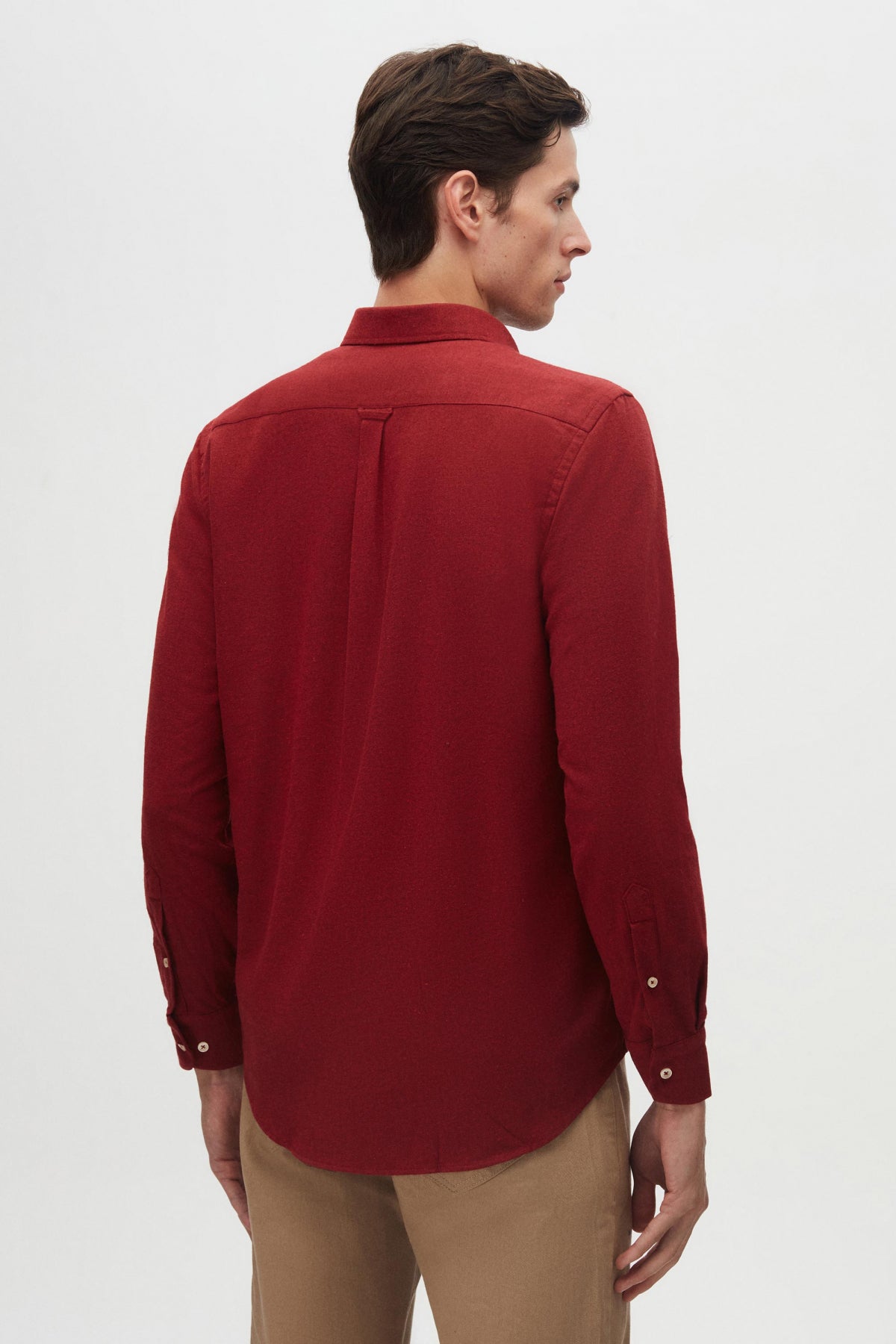 Ds Damat Regular Fit Plain Winter Flannel Shirt - Burgundy
