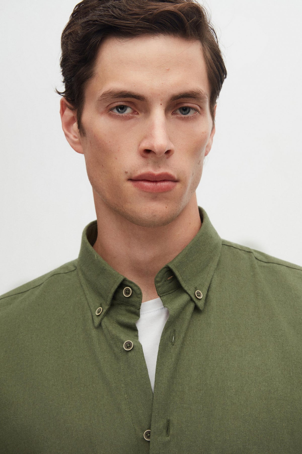 Ds Damat Regular Fit Plain Winter Flannel Shirt - Khaki