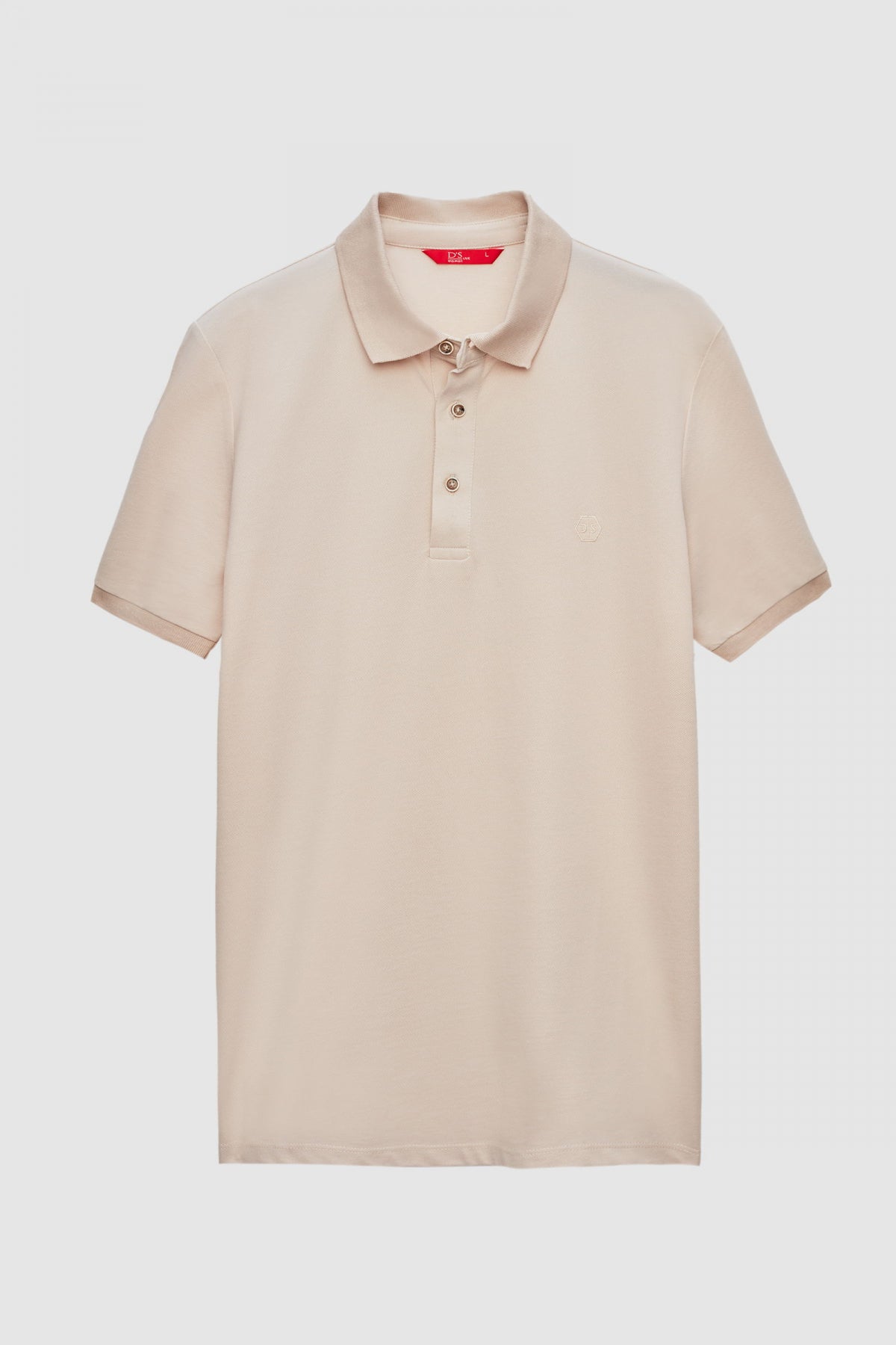 Ds Damat Regular Fit Polo Collar Embroidered Cotton Blend T-Shirt - Beige