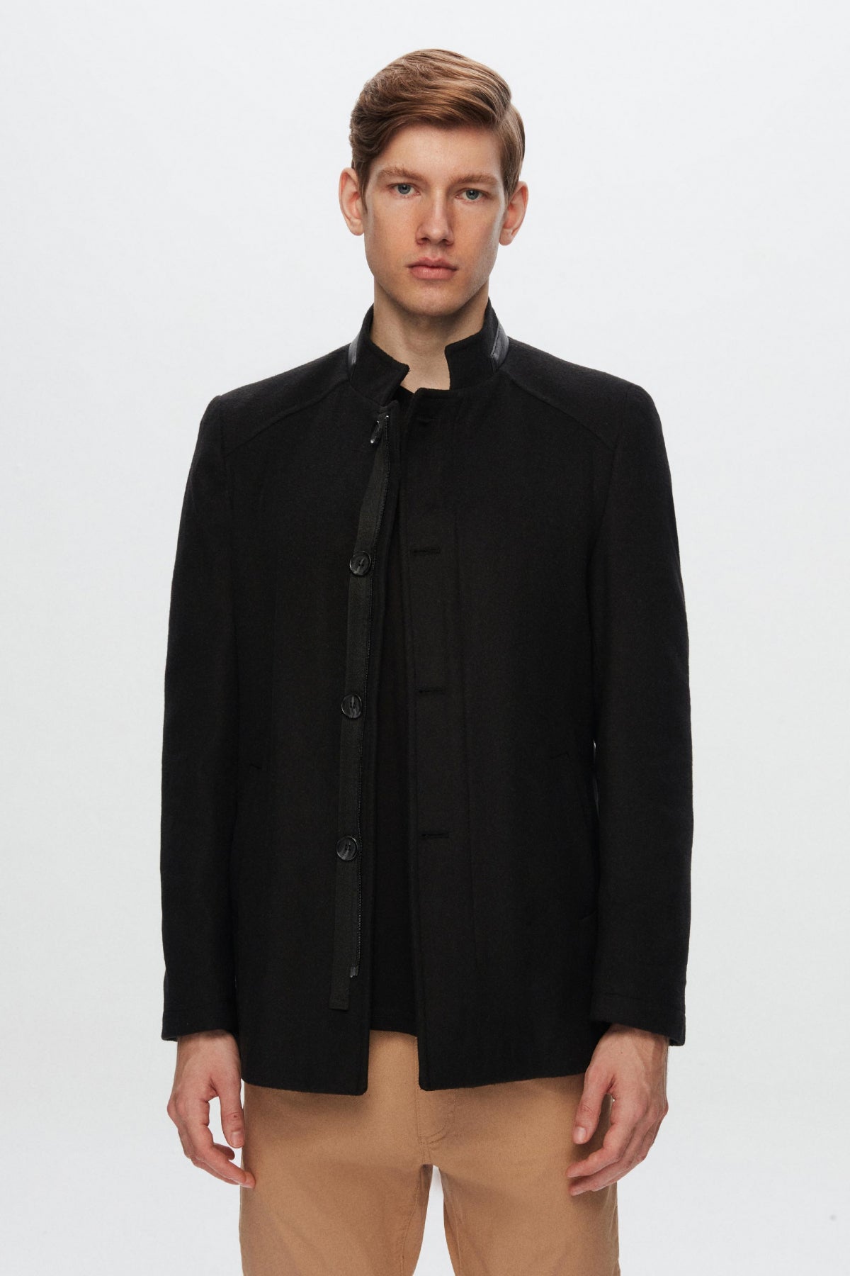Ds Damat Regular Fit Stand Collar Wool Coat - Black
