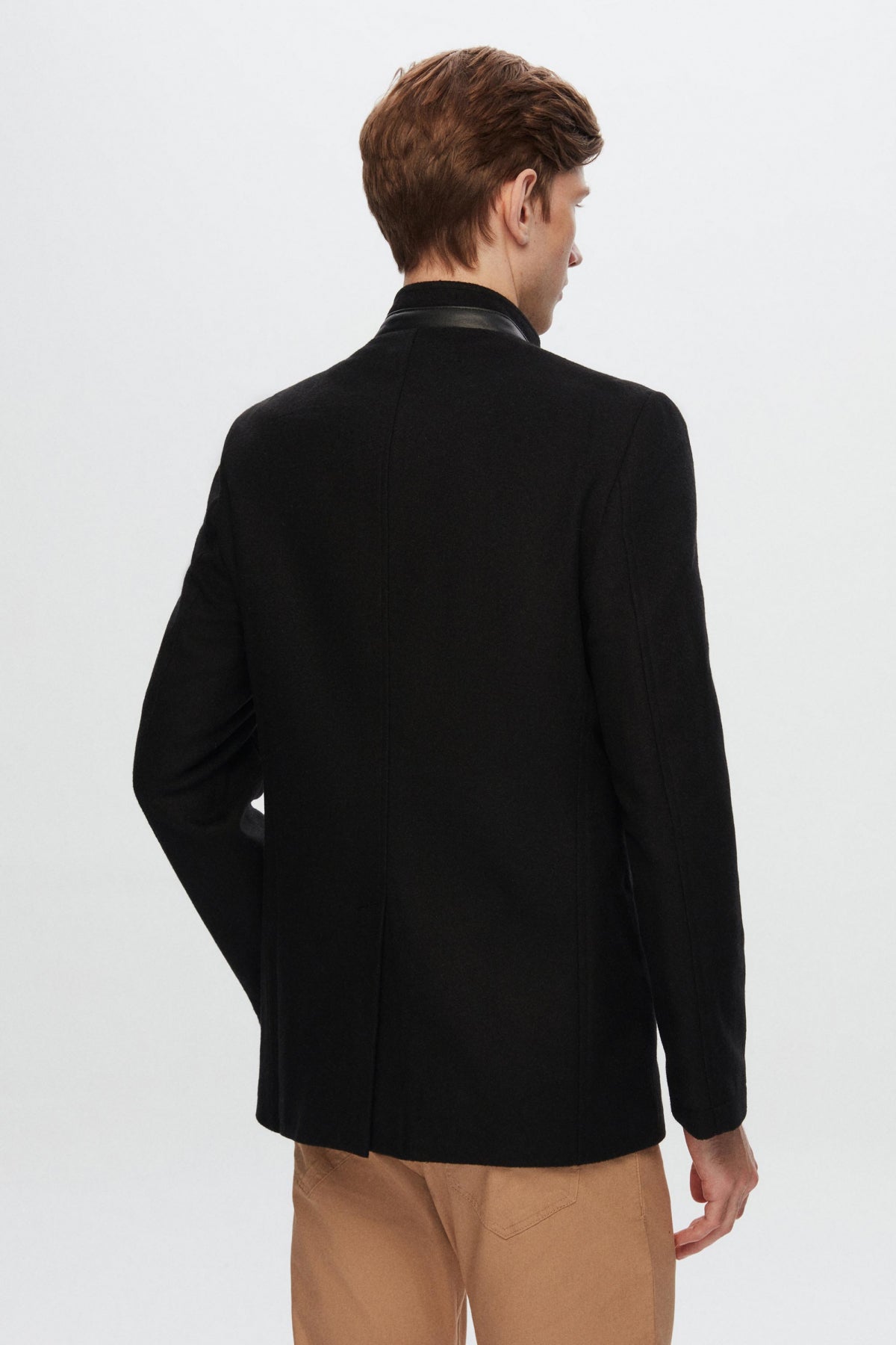 Ds Damat Regular Fit Stand Collar Wool Coat - Black