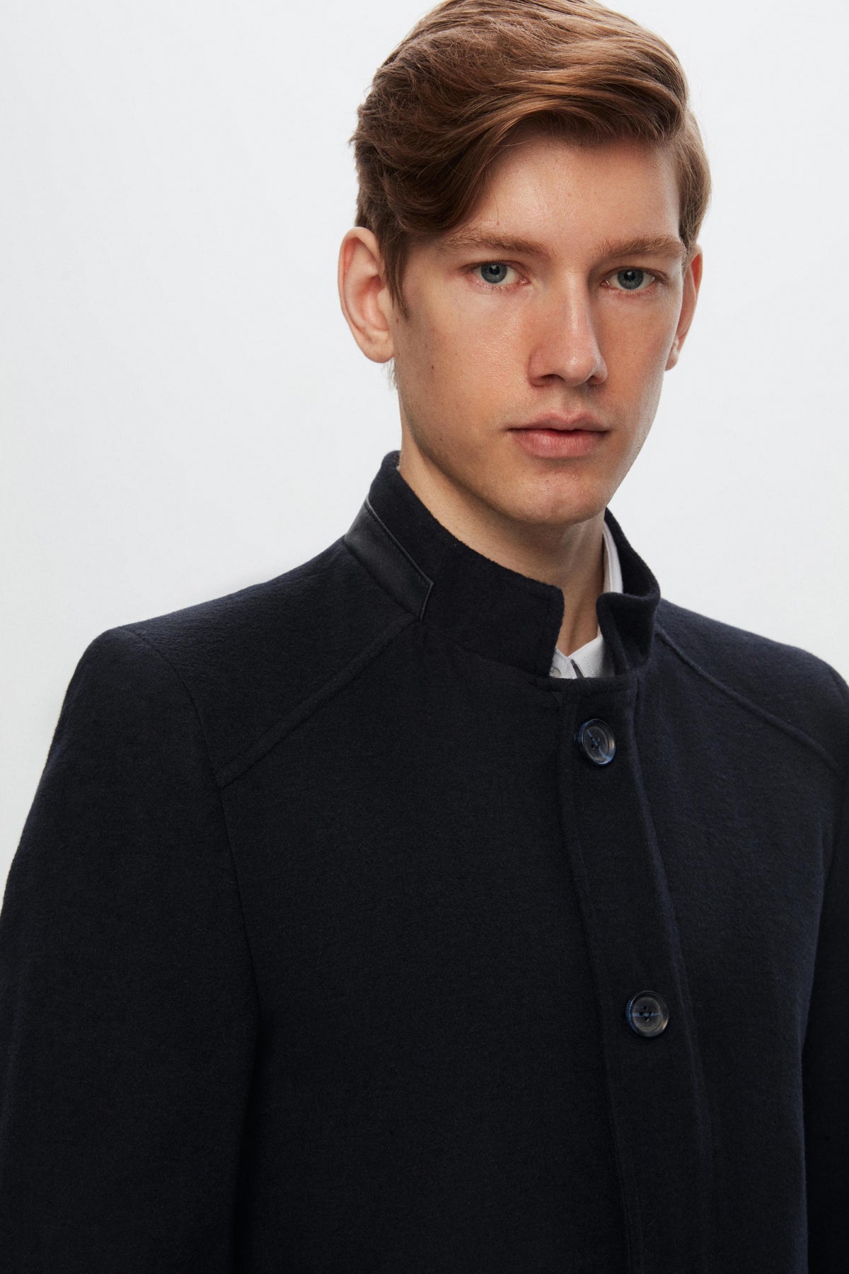 Ds Damat Regular Fit Stand Collar Wool Coat - Navy Blue