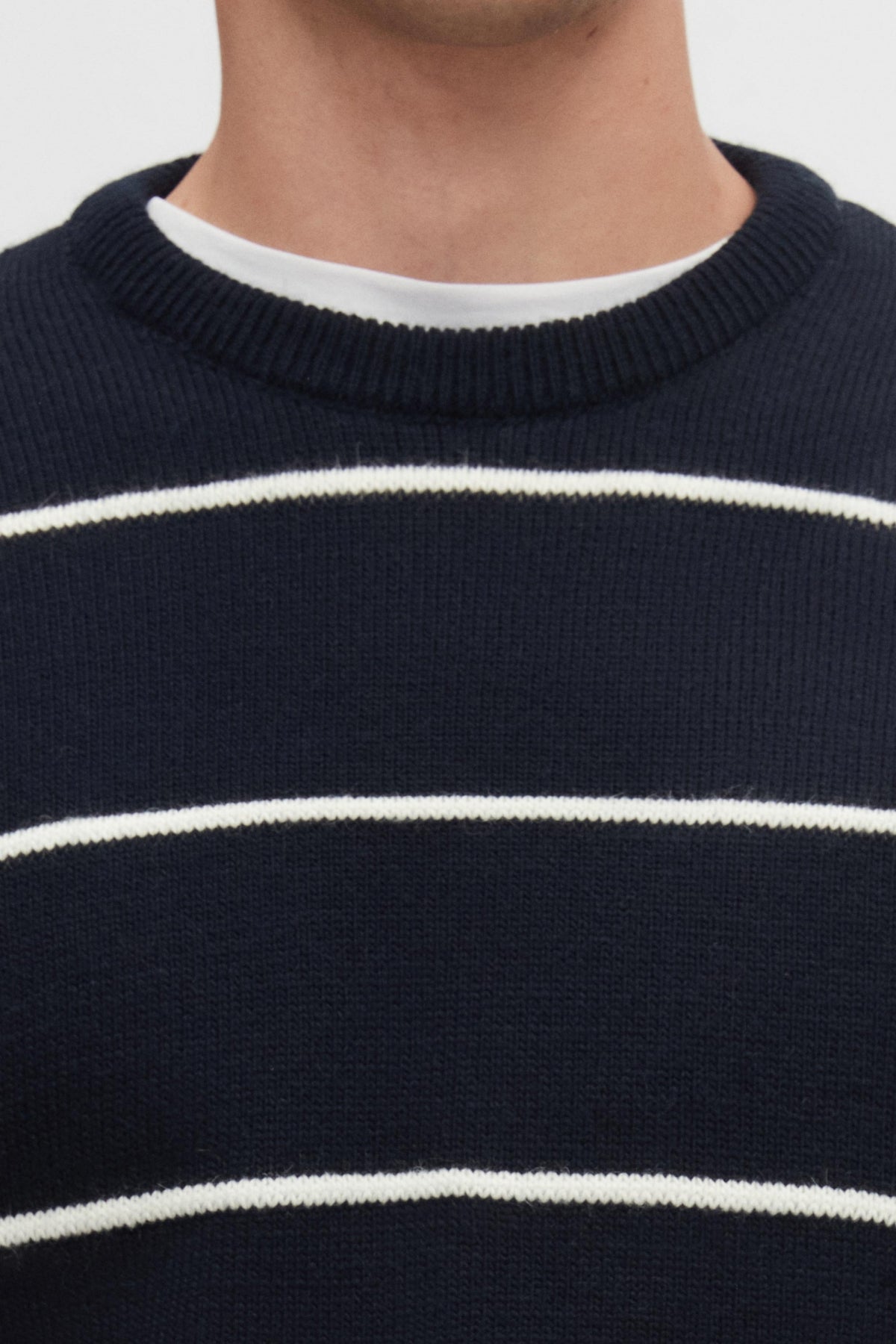 Ds Damat Regular Fit Striped Anti-Pilling Crew Neck Knit Sweater - Navy Blue