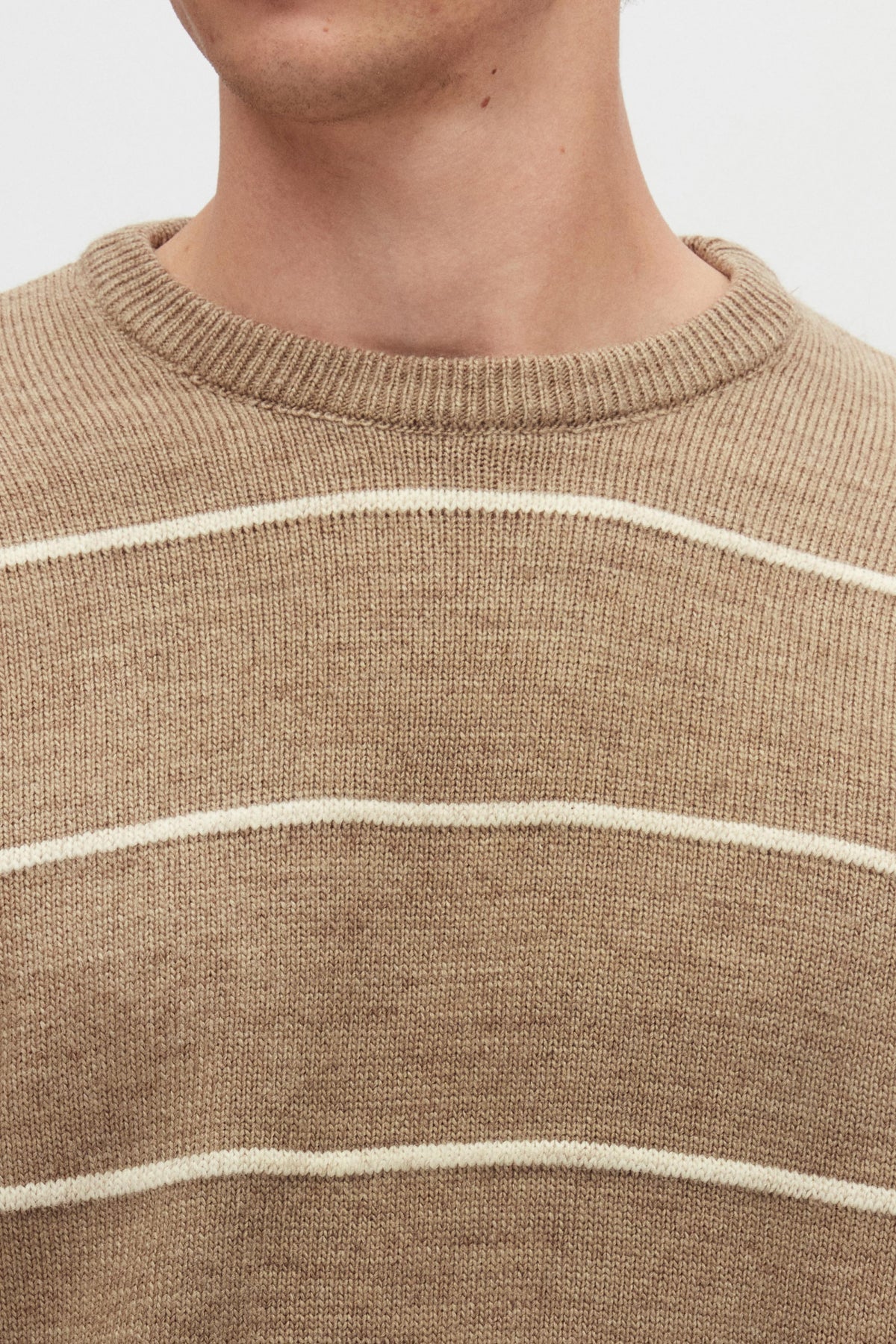 Ds Damat Regular Fit Striped Anti-Pilling Crew Neck Knit Sweater - Taupe