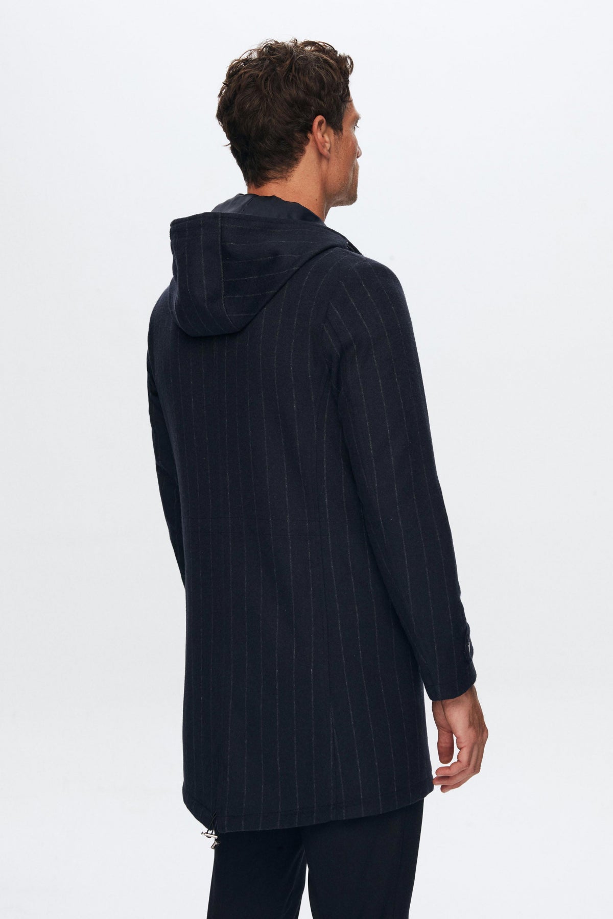 Ds Damat Regular Fit Striped Wool Hooded Coat - Navy Blue