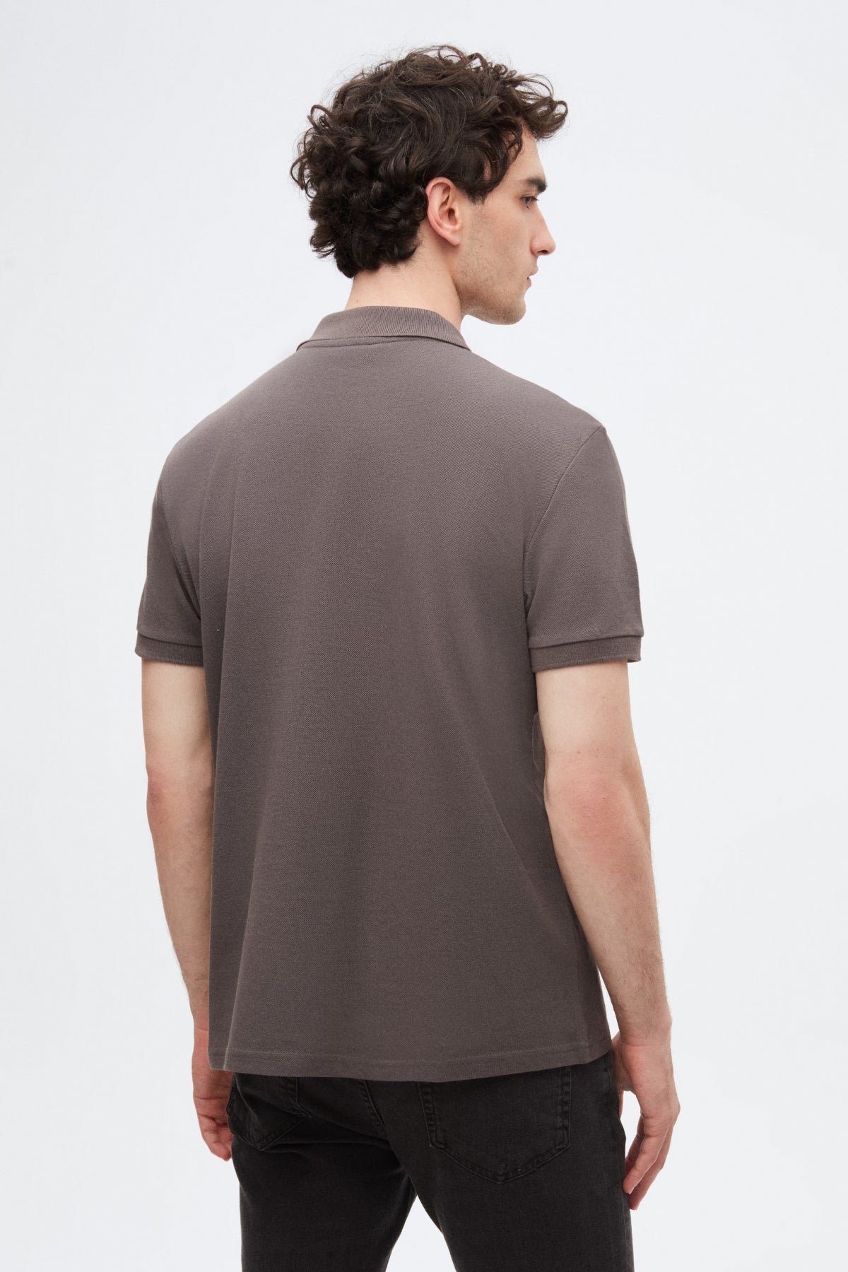 Ds Damat Regular Fit Textured 100% Cotton Wrinkle-Resistant Polo Collar Embroidered T-Shirt - Anthracite