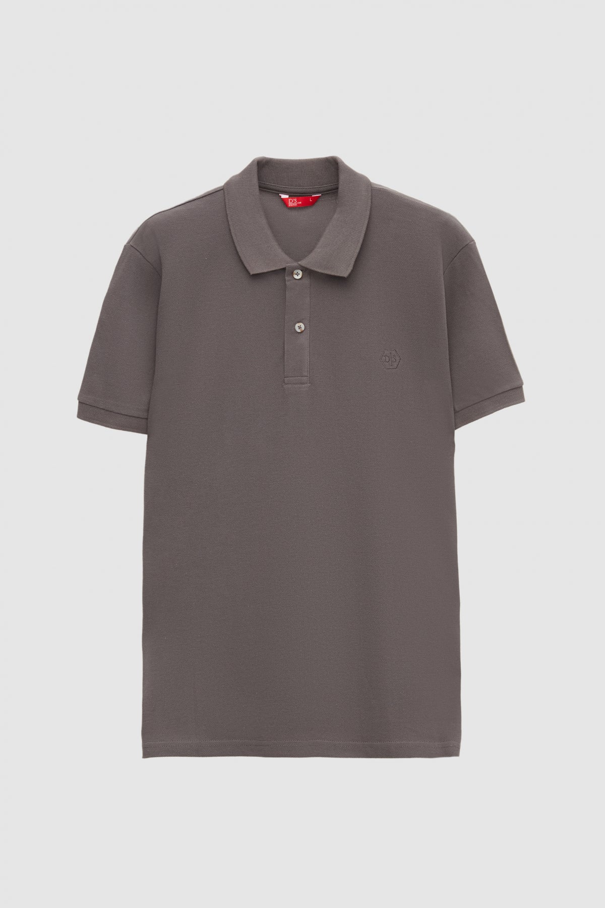 Ds Damat Regular Fit Textured 100% Cotton Wrinkle-Resistant Polo Collar Embroidered T-Shirt - Anthracite